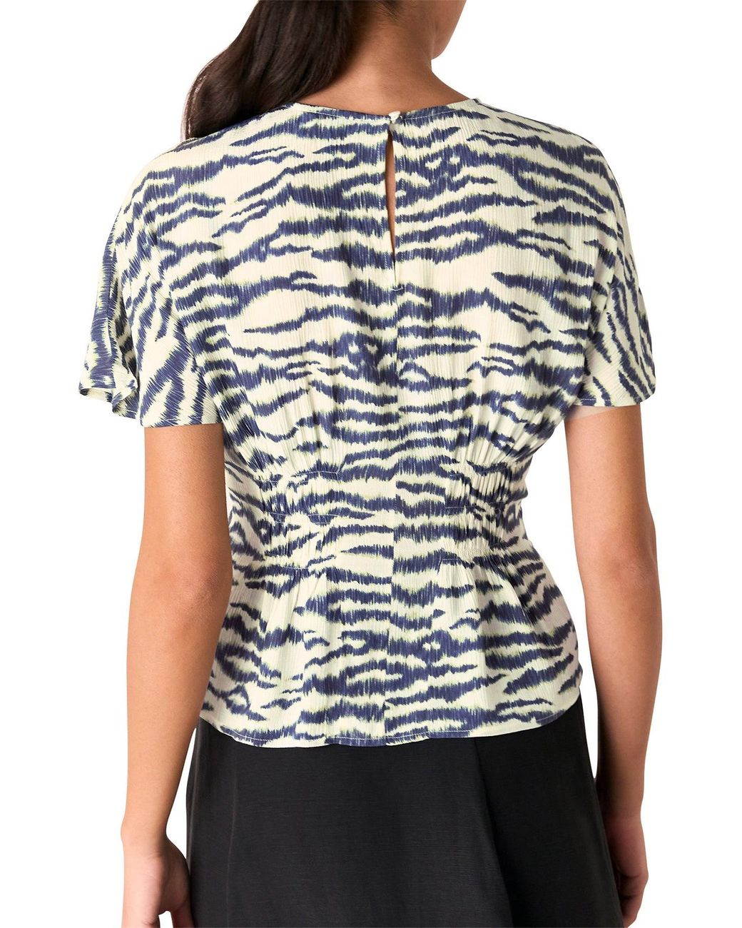 Whistles White Feathered Tiger Shirred Blouse, Wood/Metal