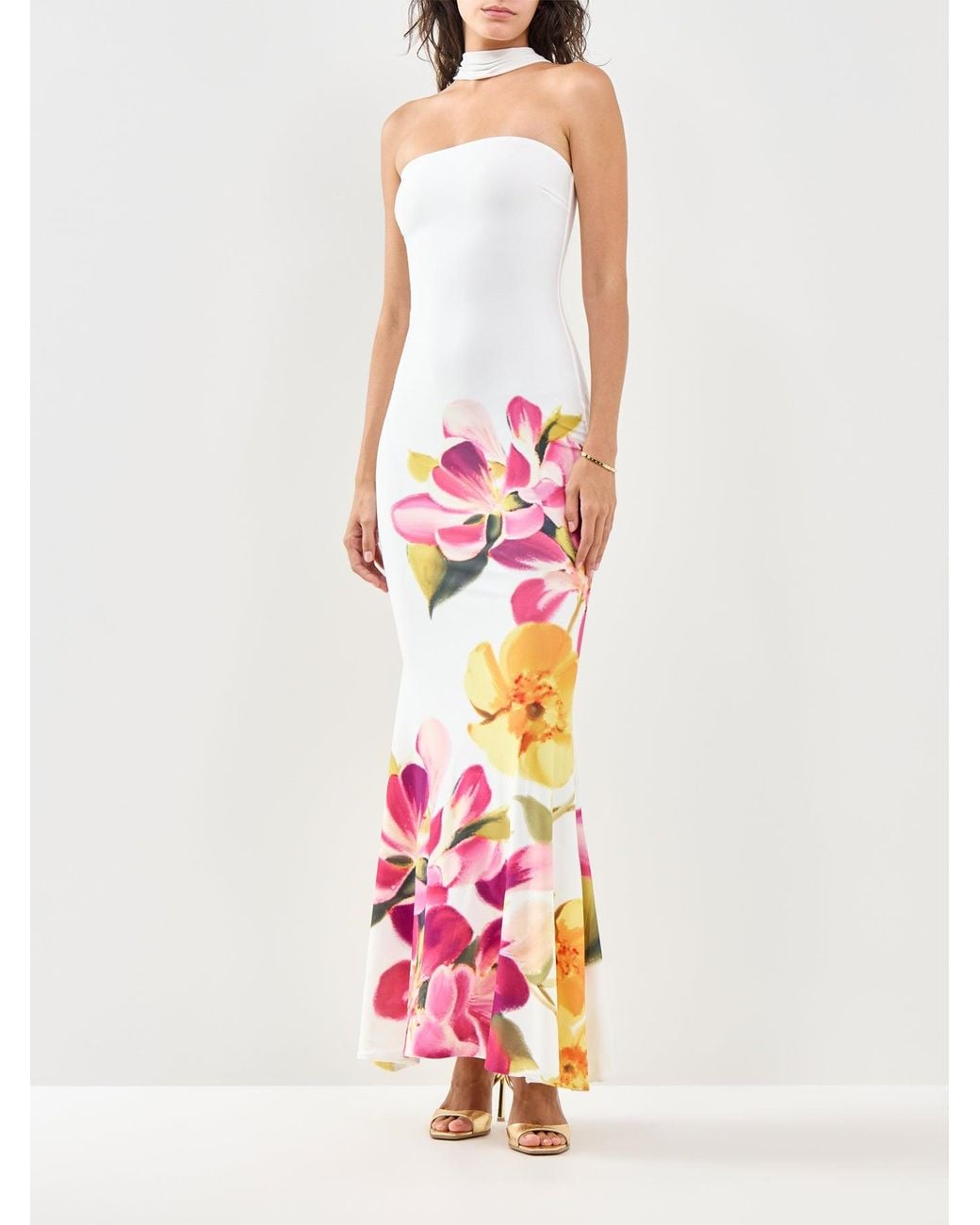 Club L London Pink Brooke Floral Bandeau Maxi Dress