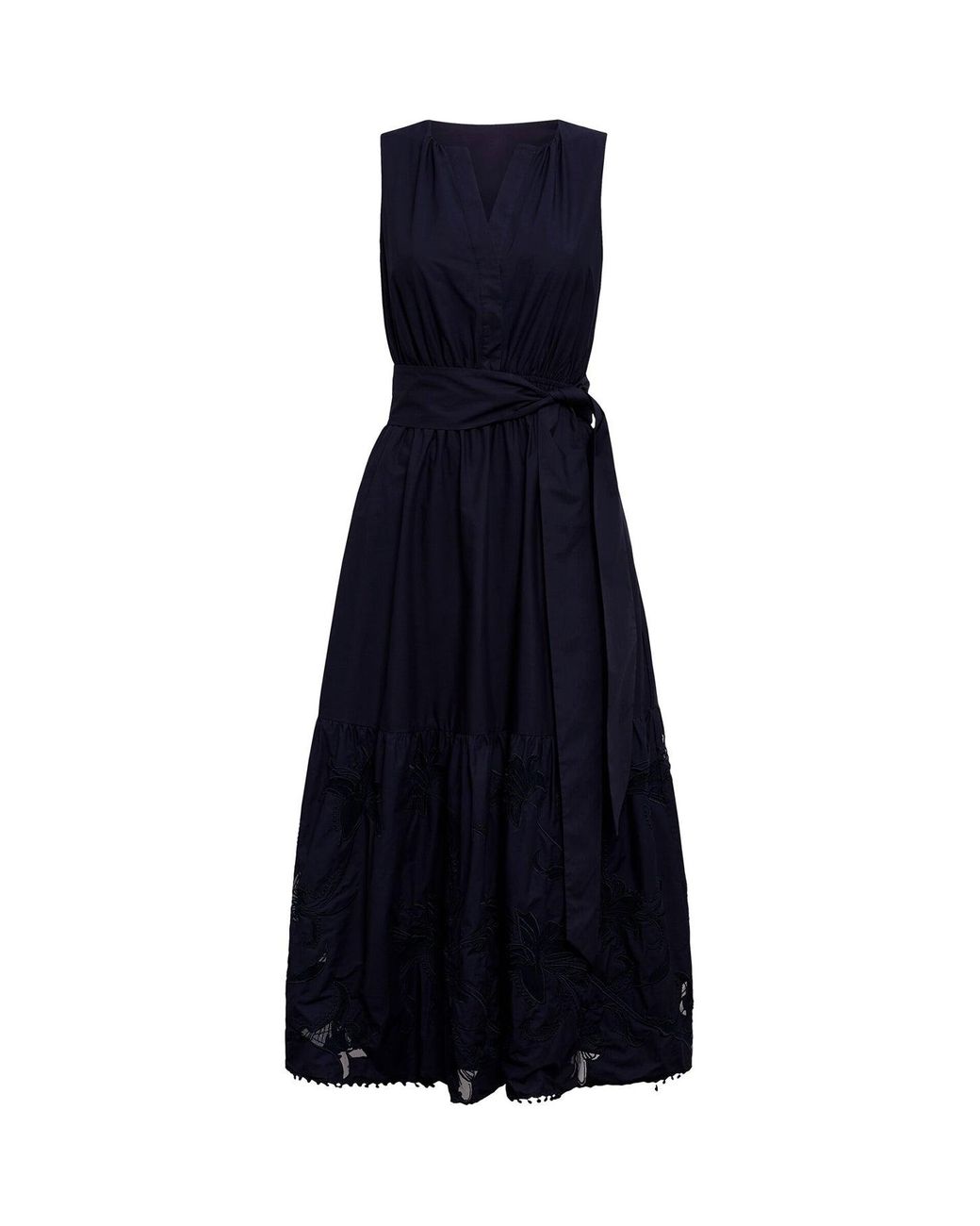 Forever New Blue Evie Sleeveless Embroidered Tie Midi Dress