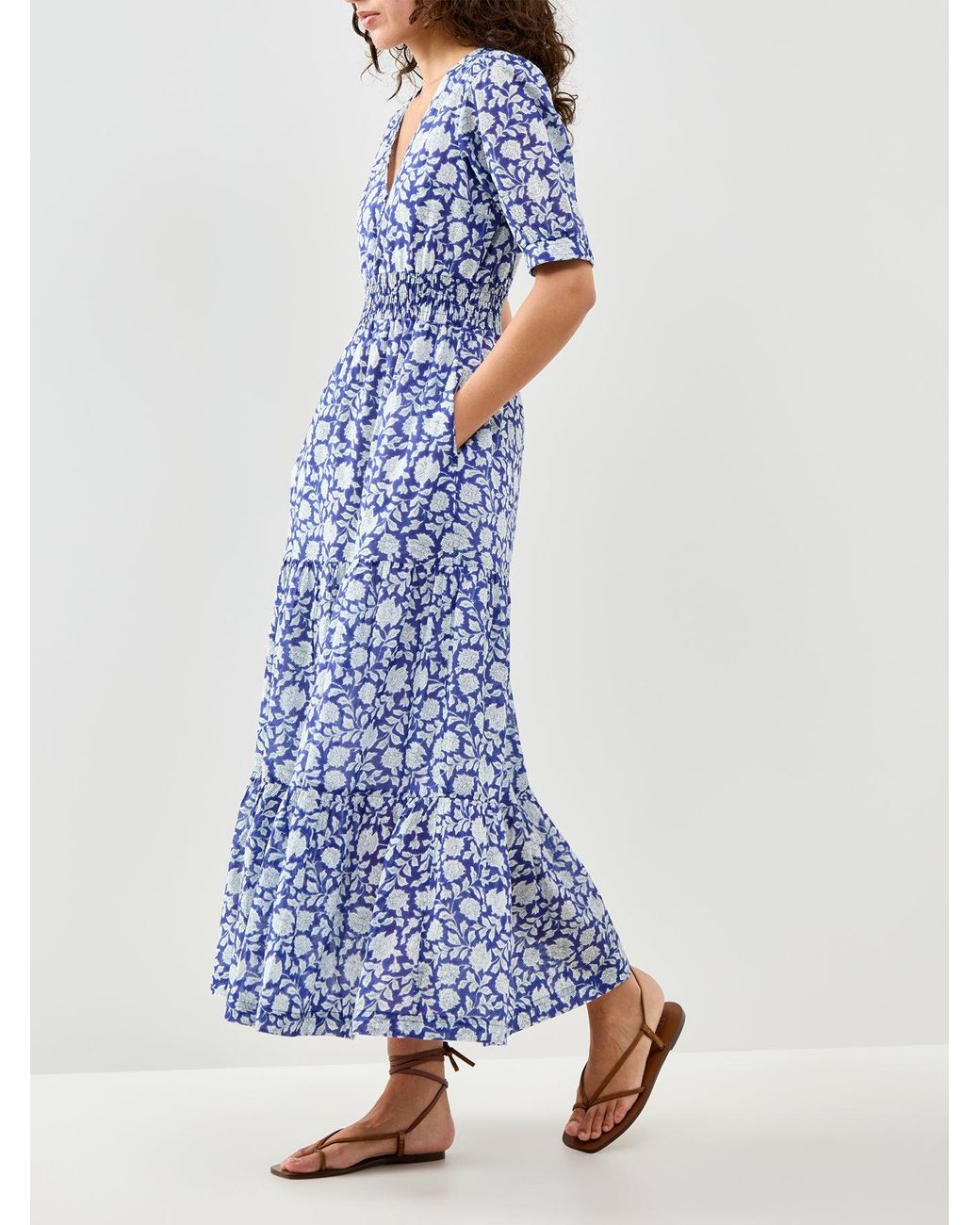 Aspiga Blue Billie Block Print Dress Hibiscus Print