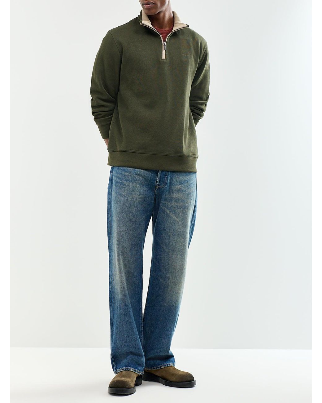 Gant Green Sacker Rib Half-Zip Sweatshirt for men