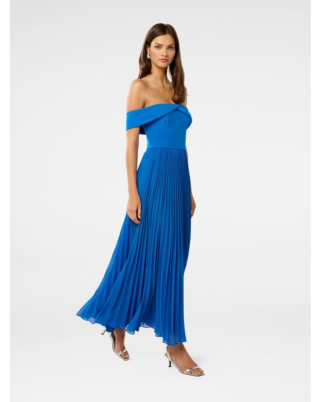 Forever New Blue Louise Off Shoulder Pleated Midi Dress