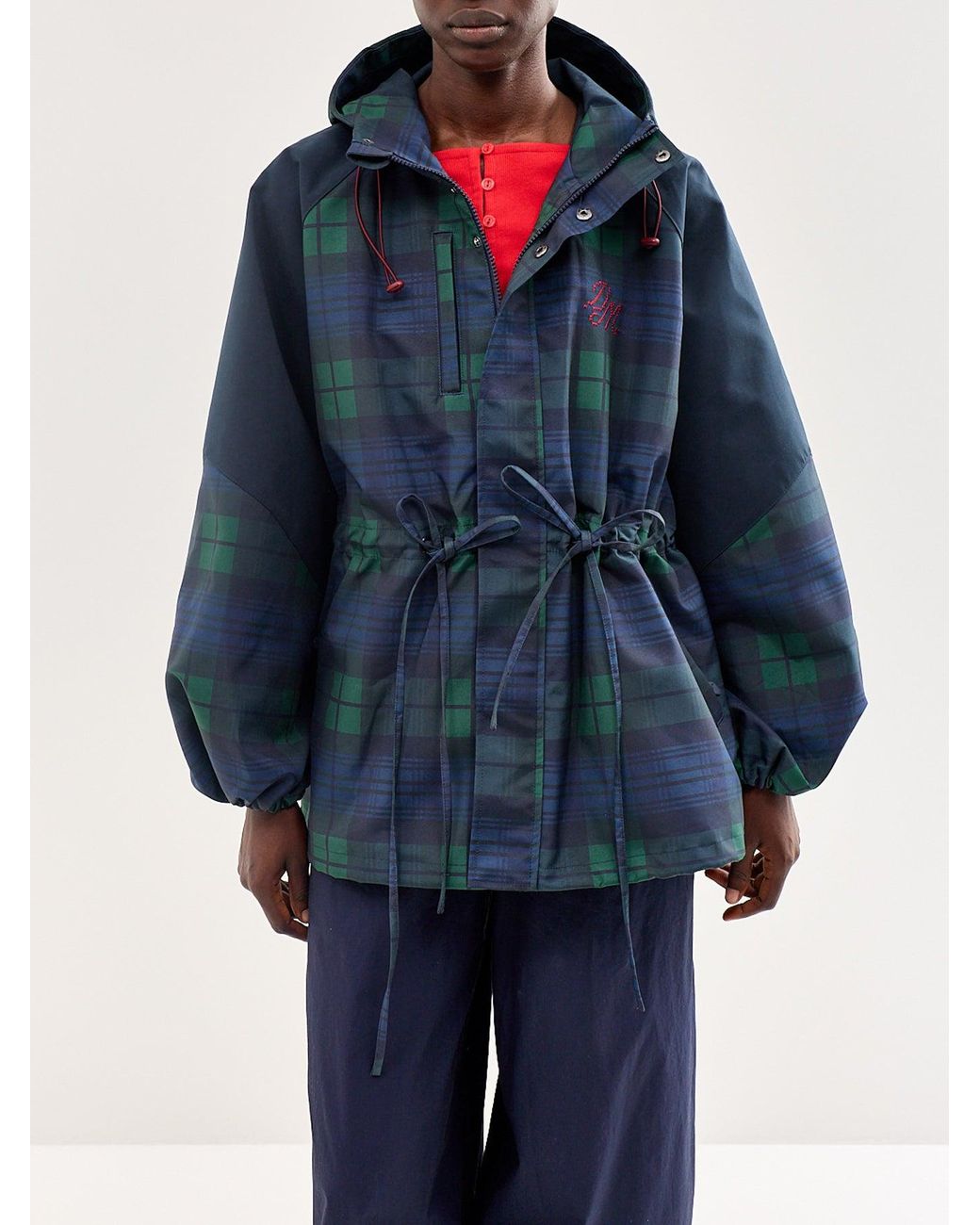 Damson Madder Blue Liu Check Hooded Showerproof Raincoat