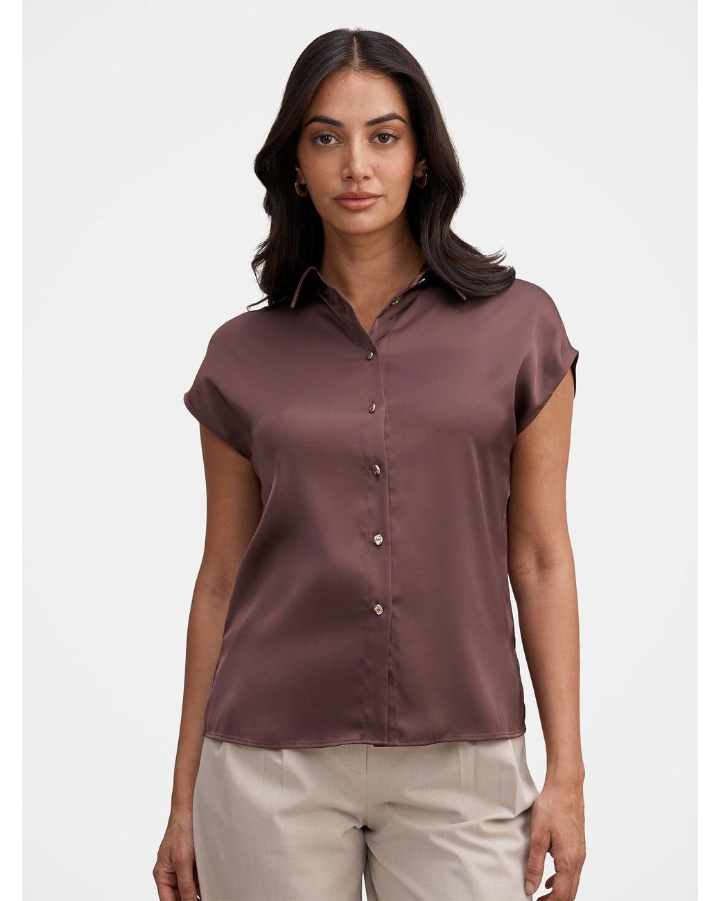 Forever New Brown Nelly Grown-On Sleeve Shirt