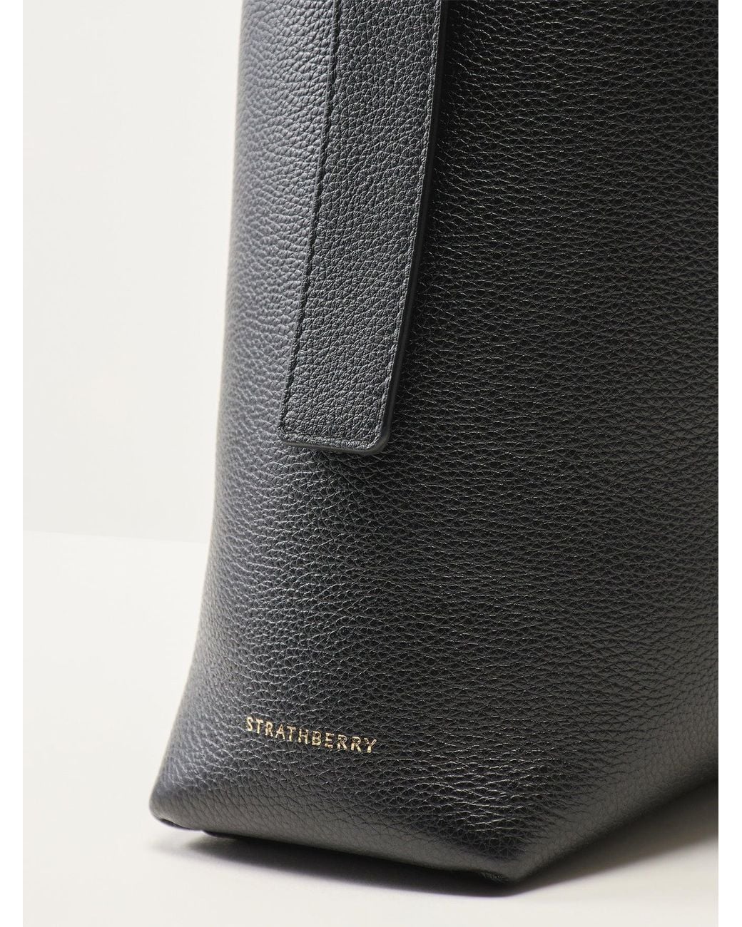 Strathberry Black Kite Mini Hobo Fine Grain Bag