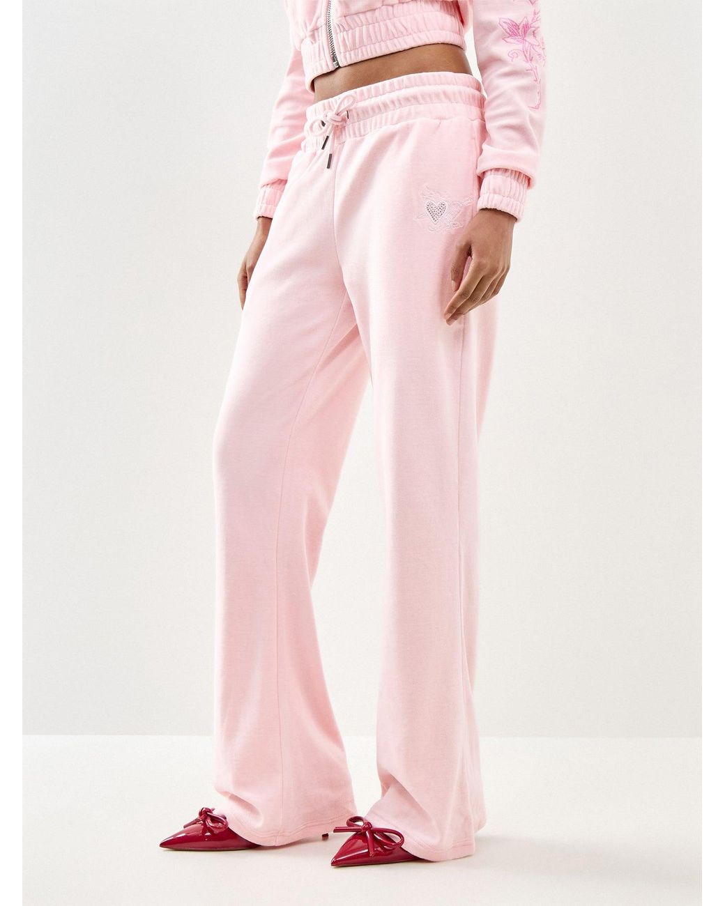 Ed Hardy Pink Love And Thorns Diamante Velour Joggers