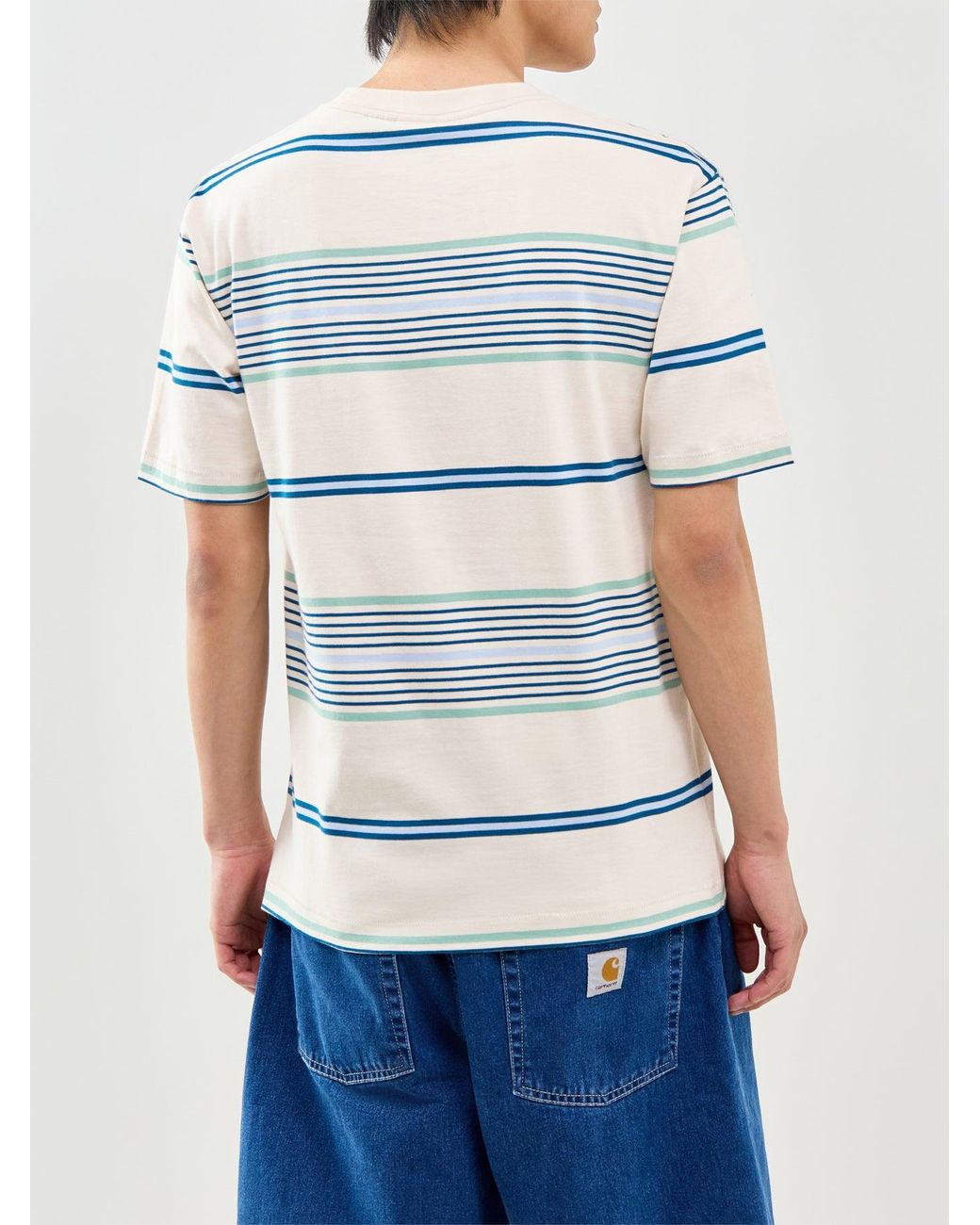 Parlez Blue Calm Stripe T-Shirt Cream for men