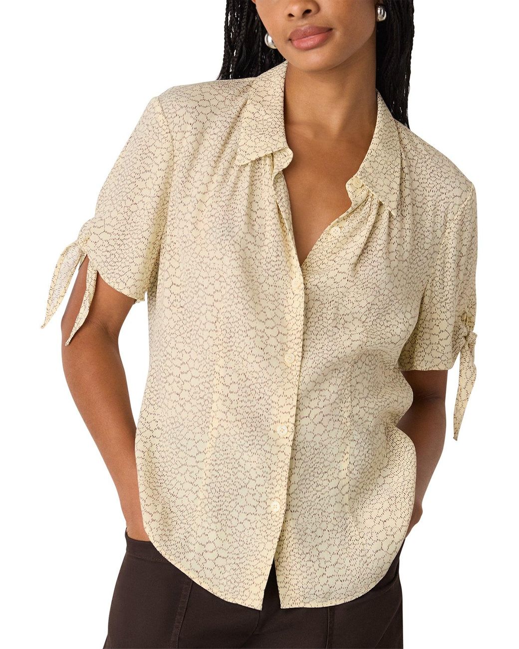 Whistles White Dashed Marks Tie Sleeve Blouse Cream