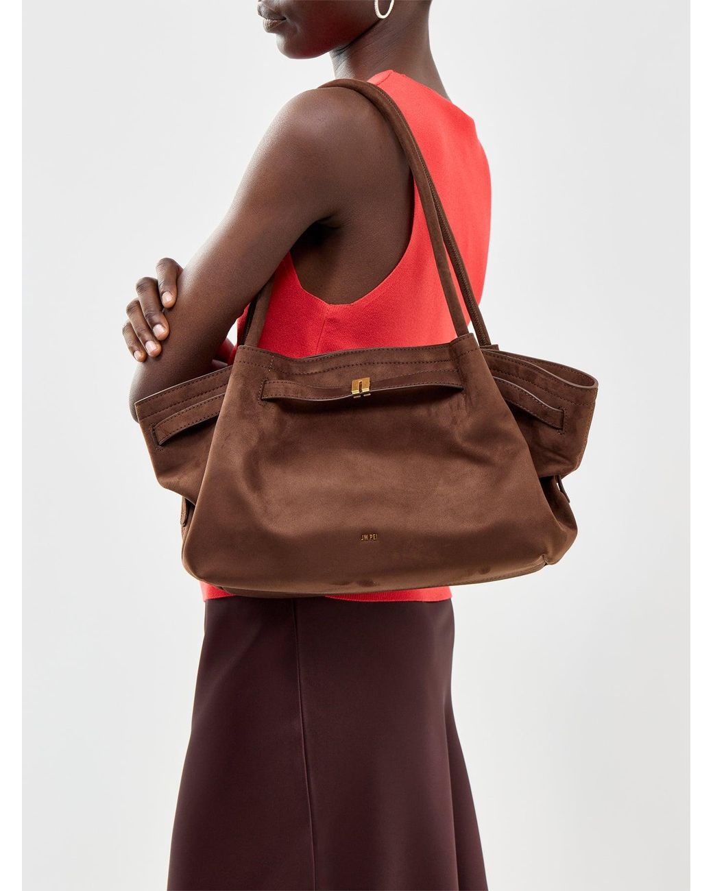 JW PEI Brown Hana Wide Faux Suede Tote Bag