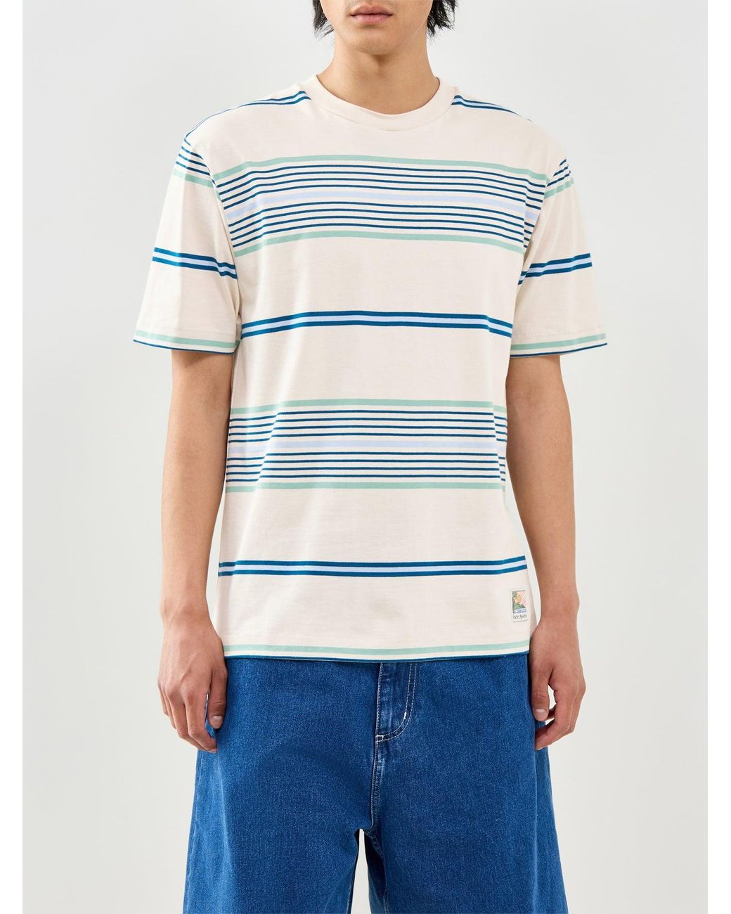 Parlez Blue Calm Stripe T-Shirt Cream for men