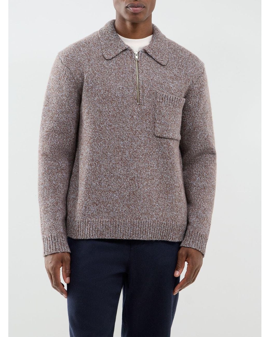 Wax London Gray Alpha Zip Long-Sleeved Polo Shirt for men