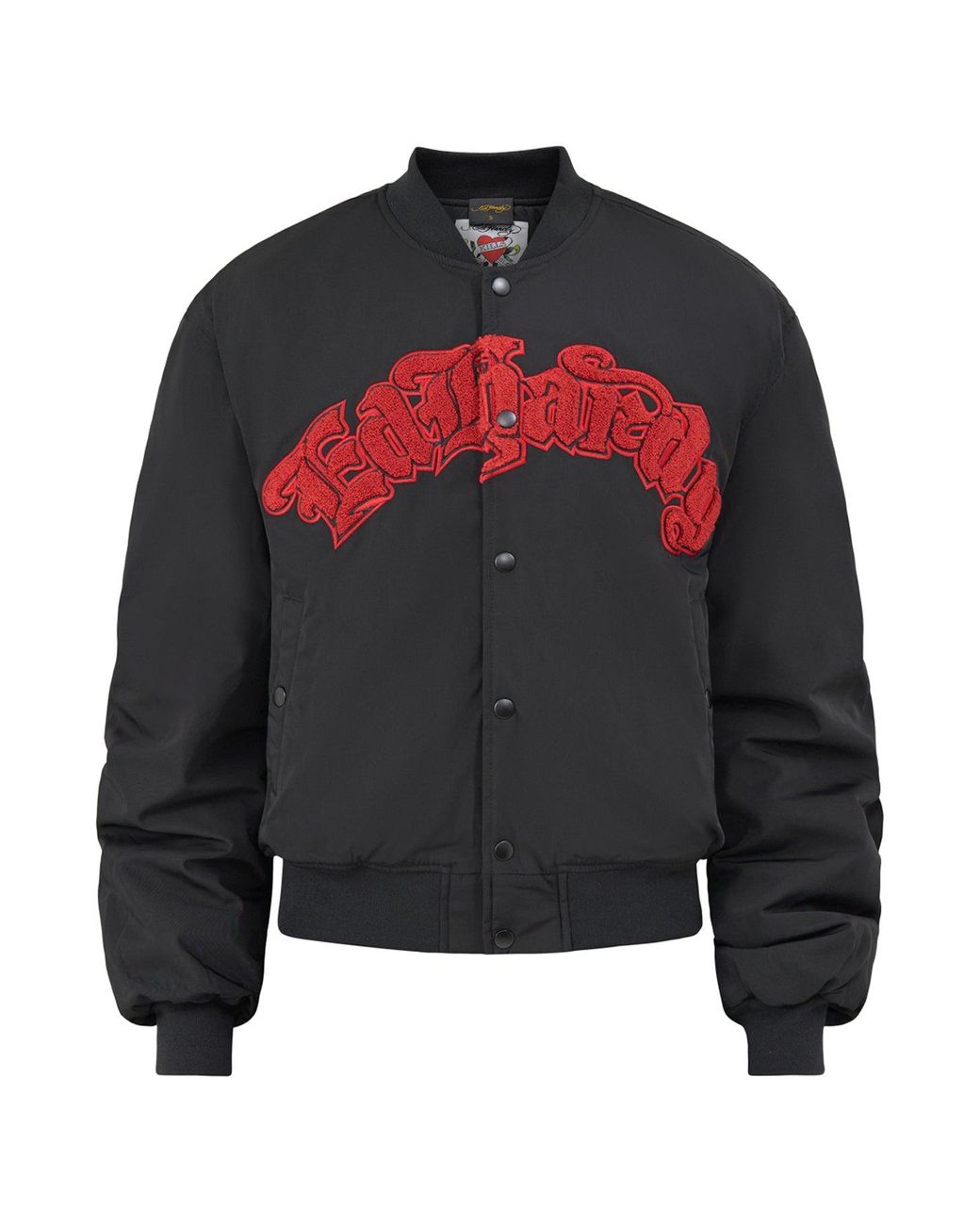 Ed Hardy Black Gothic Flaming Eagle Ruched Sleeve Bomber Jacket