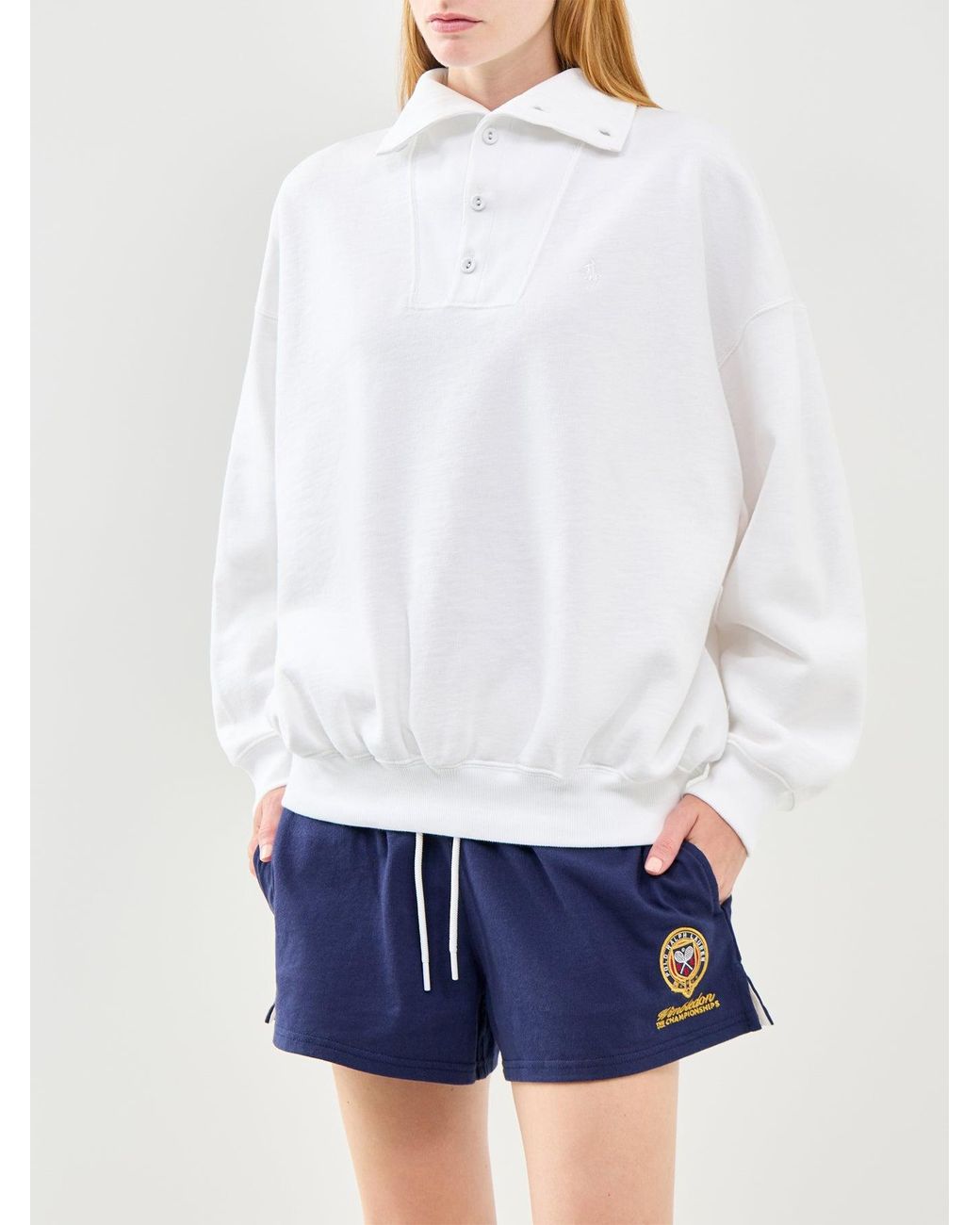 Polo Ralph Lauren White Wimbledon Funnel Neck Logo Fleece