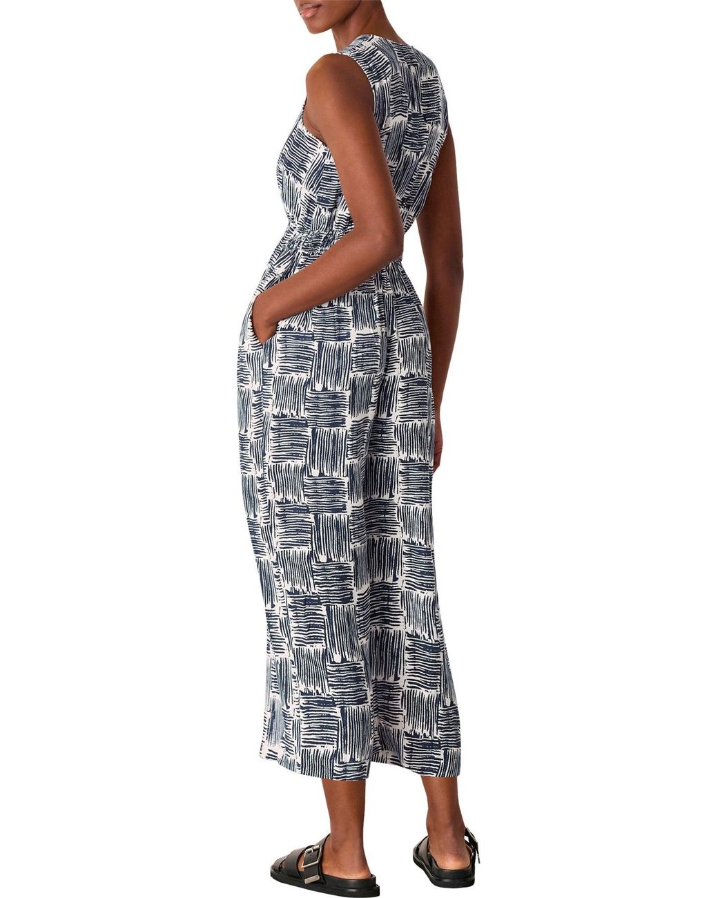 Whistles Blue Hatch Squares Jumpsuit