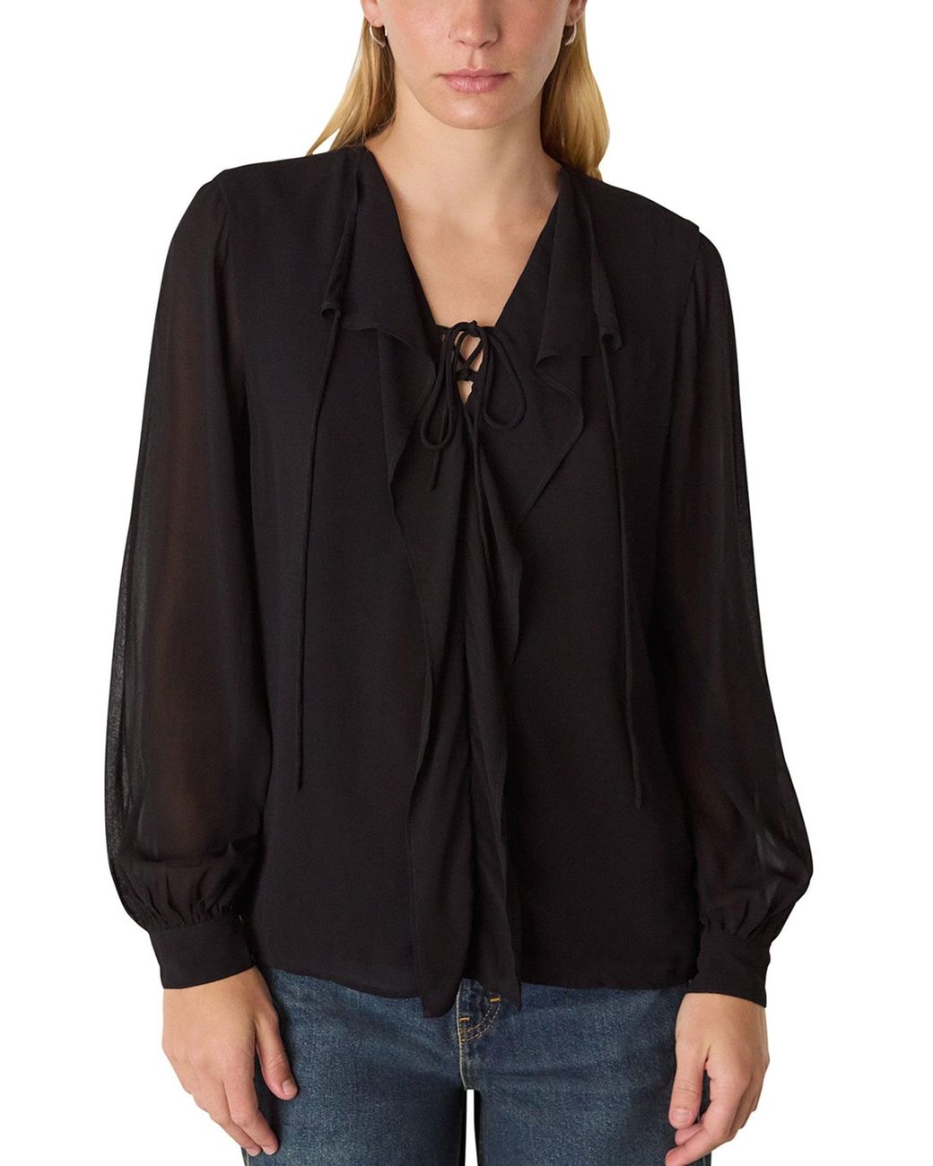 Whistles Black Sheer Frill Blouse