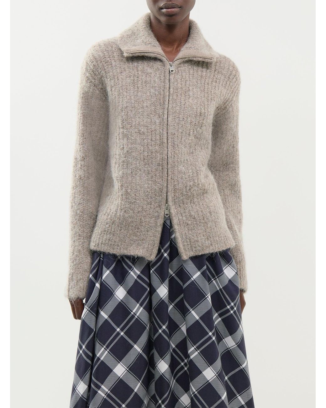 SELECTED Gray Alpaca Blend Gabriella Long-Sleeved Zip Cardigan