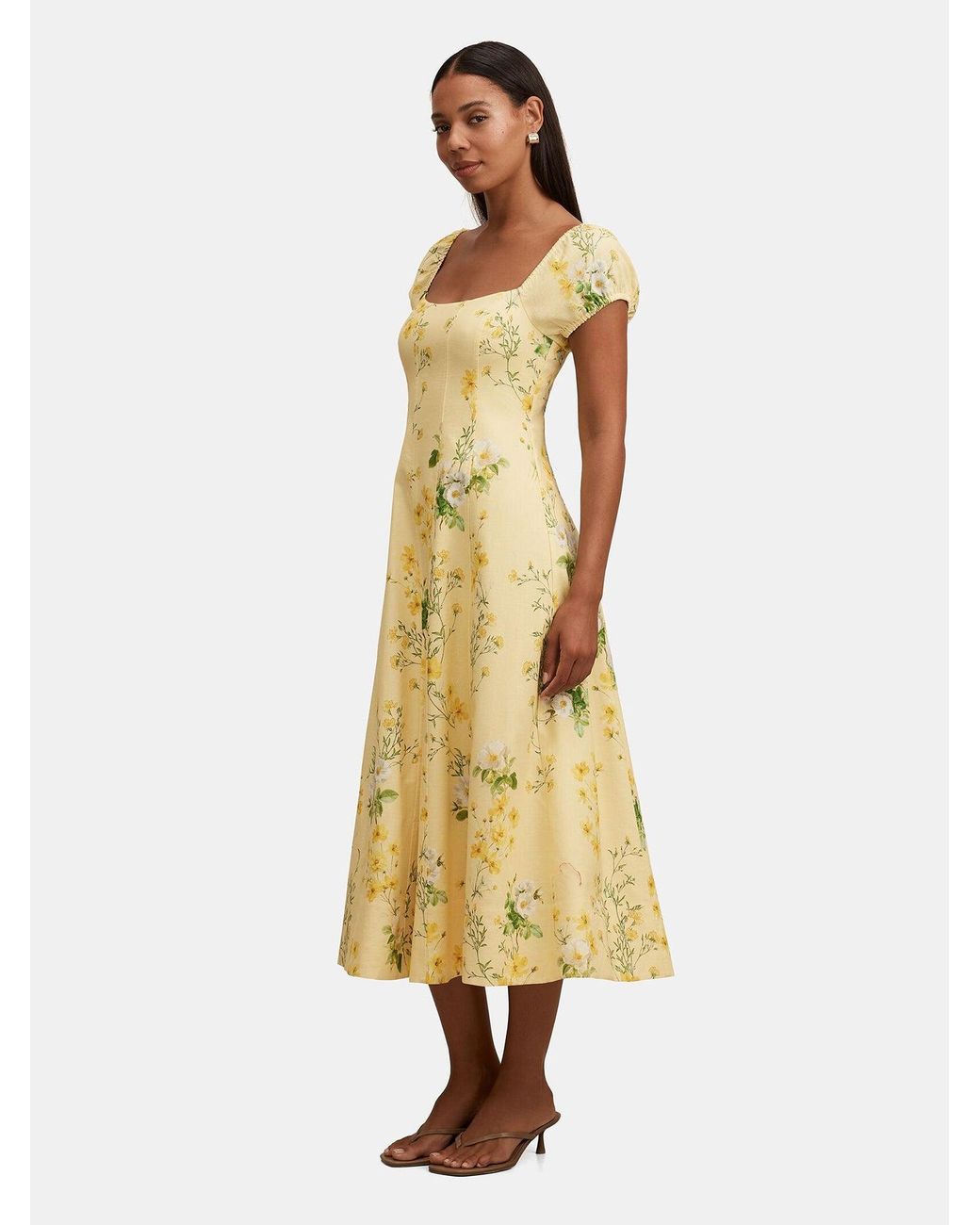 Forever New Metallic Sadie Cap Sleeve Midi Dress Printed