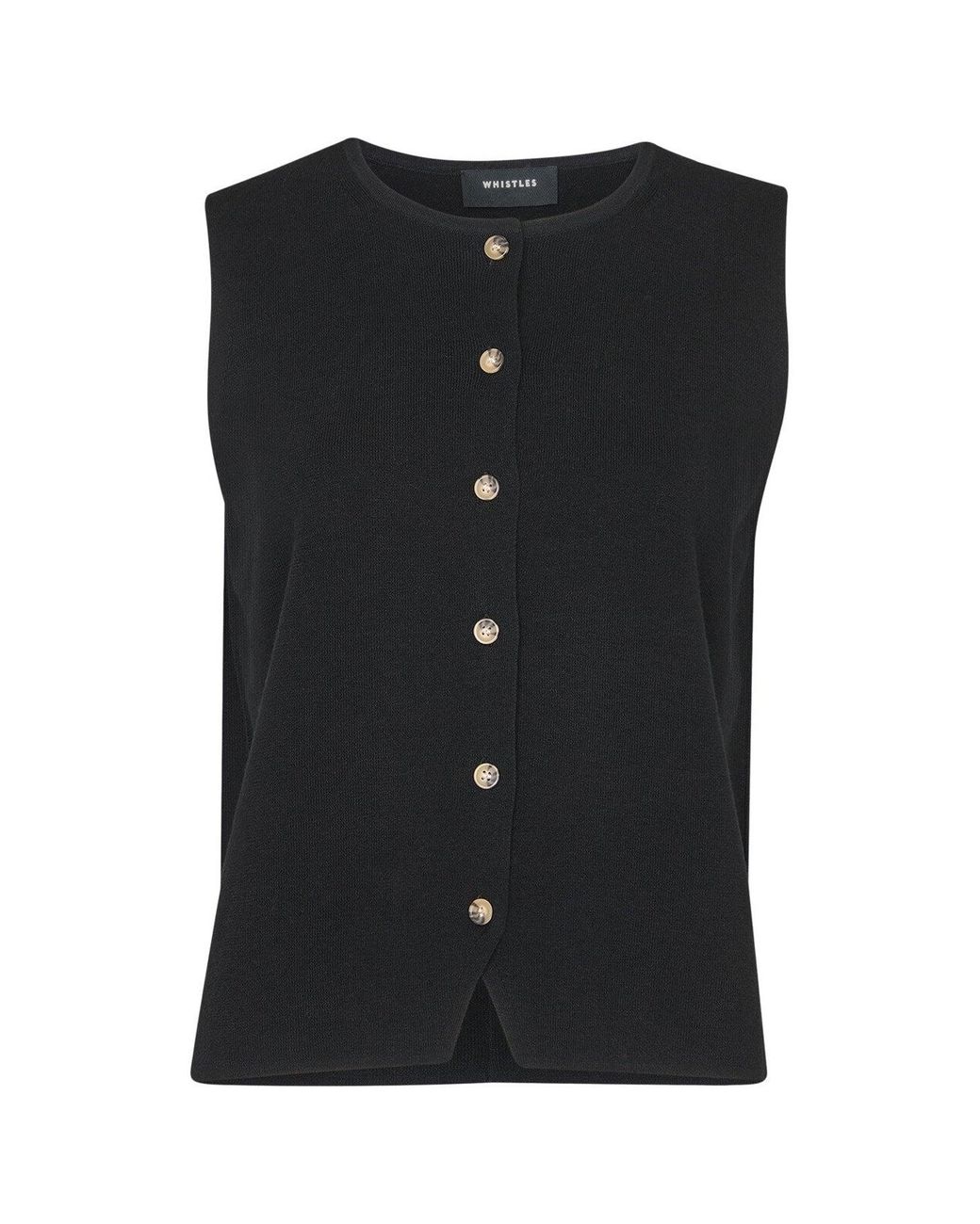 Whistles Black Lucy Button Front Knit Tank