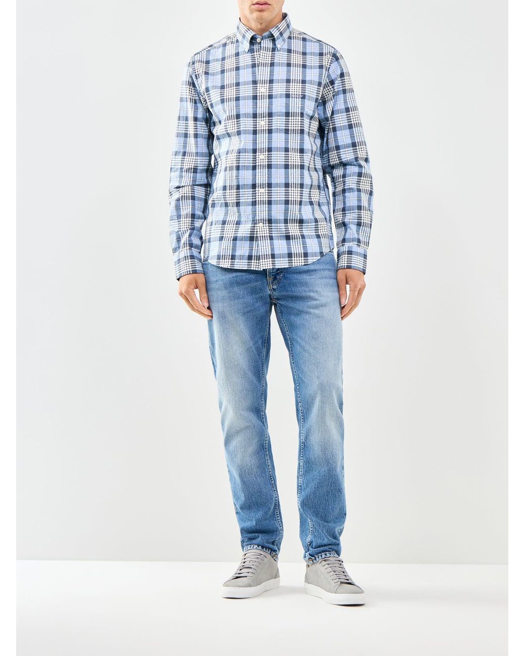 Gant Blue Poplin Melange Check Shirt for men