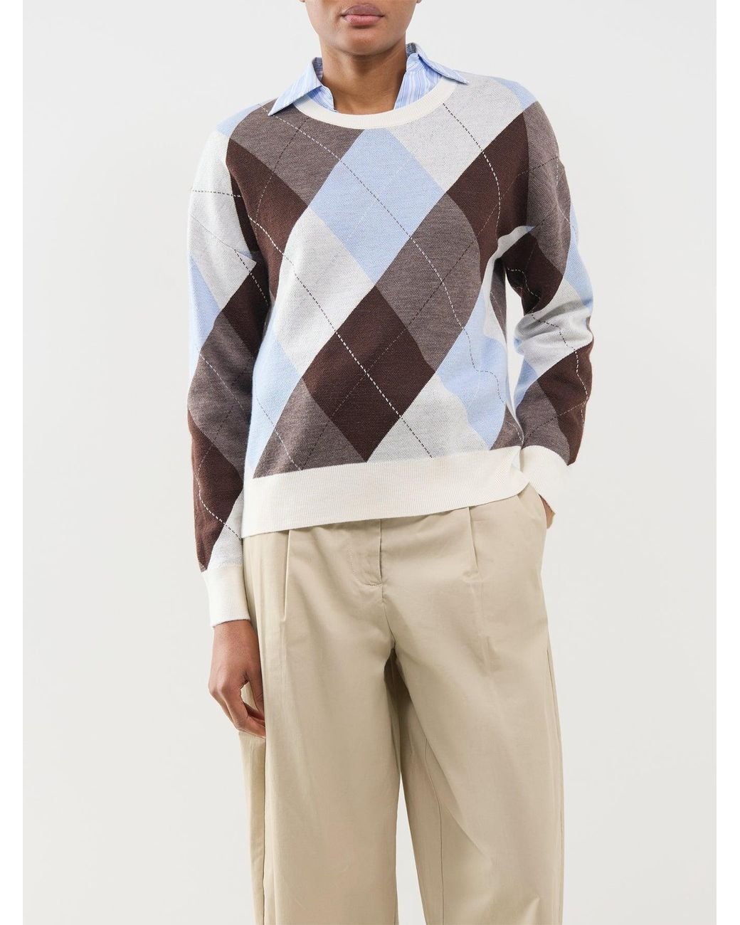 SELECTED Multicolor Thea Argyle Crew Neck Jumper