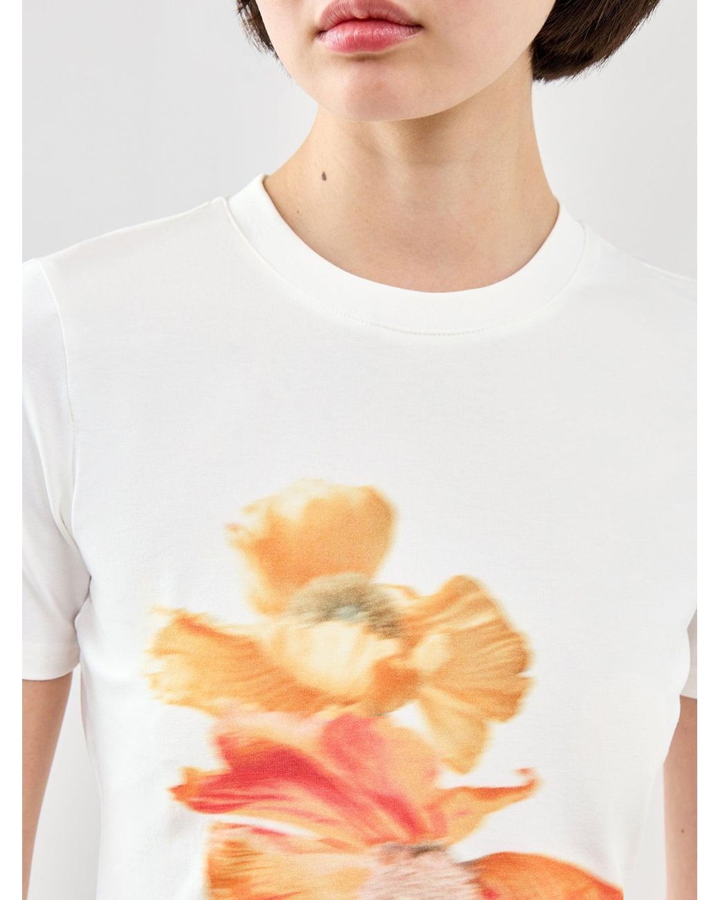 Never Fully Dressed White Blurred Floral Slim Graphic T-Shirt