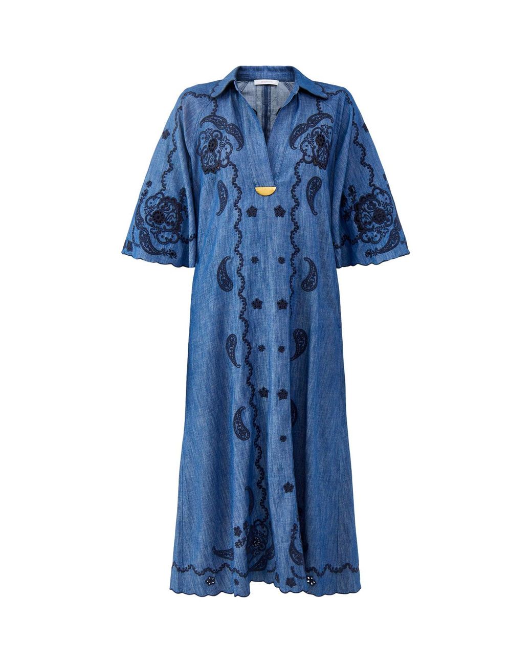 Zimmermann Blue Aster Embroidered Denim Midi Dress
