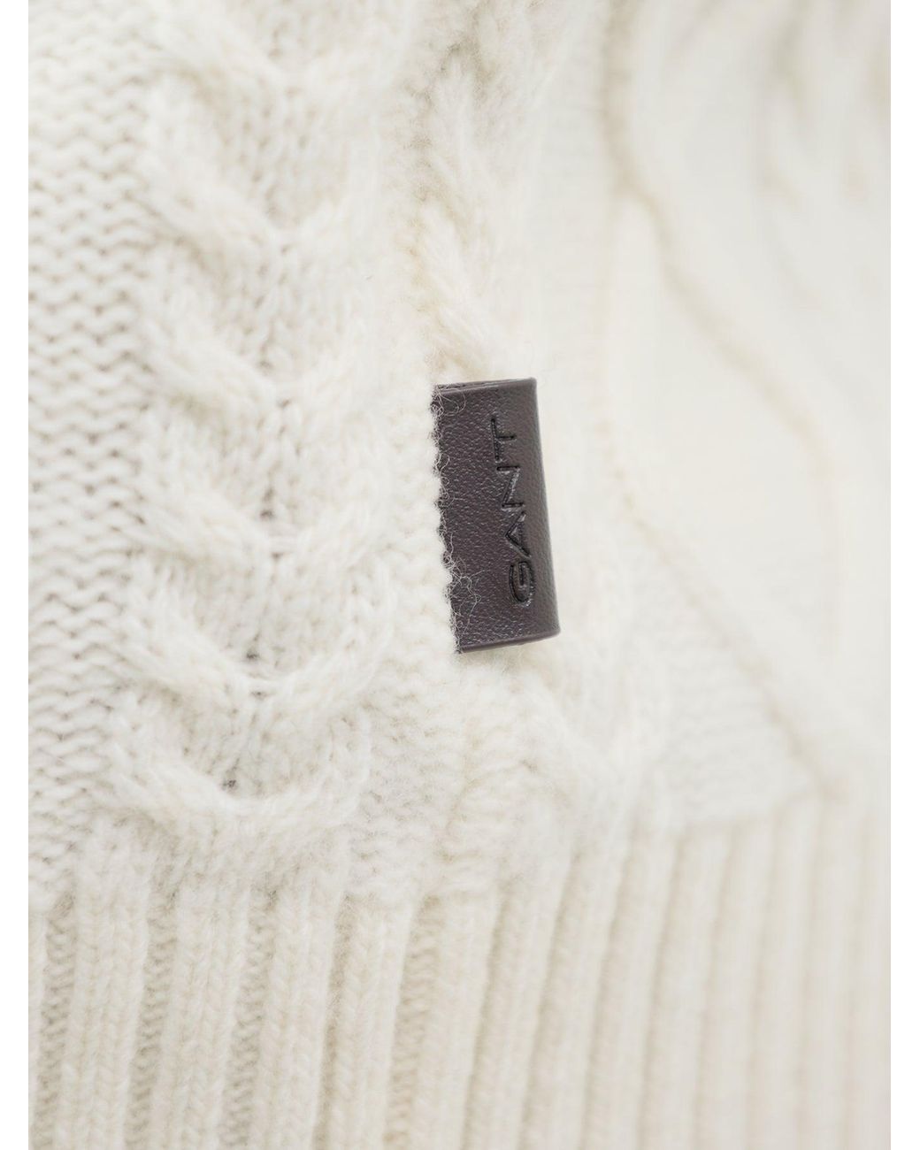 Gant White Blend Cable Knit Half Zip Jumper for men