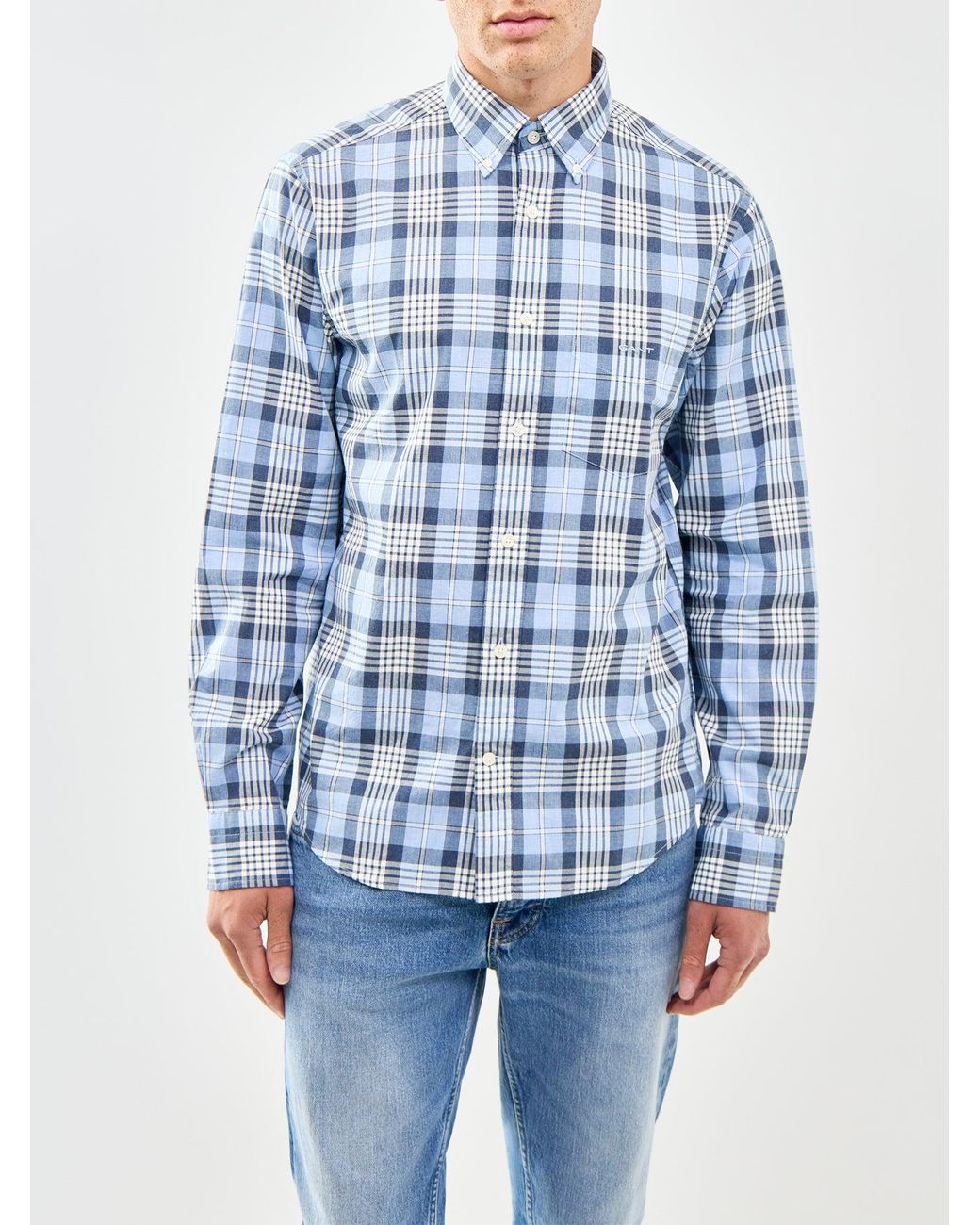 Gant Blue Poplin Melange Check Shirt for men