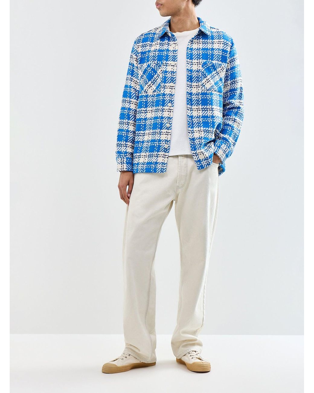 Wax London Blue Whiting Check Overshirt for men
