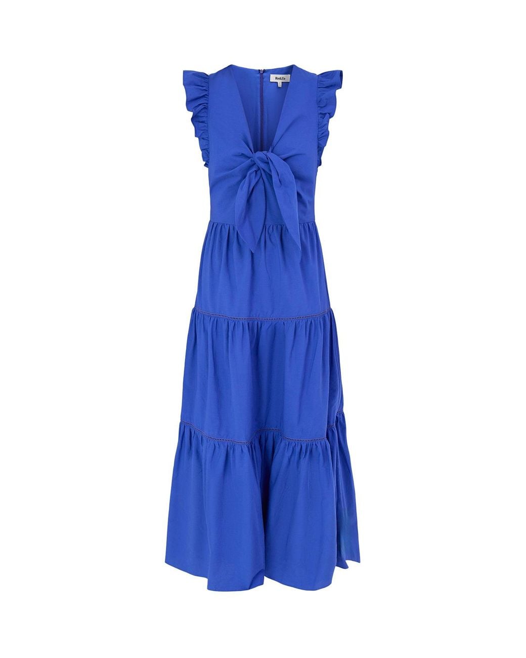 roandzo Blue Tie Front Poplin Dress –