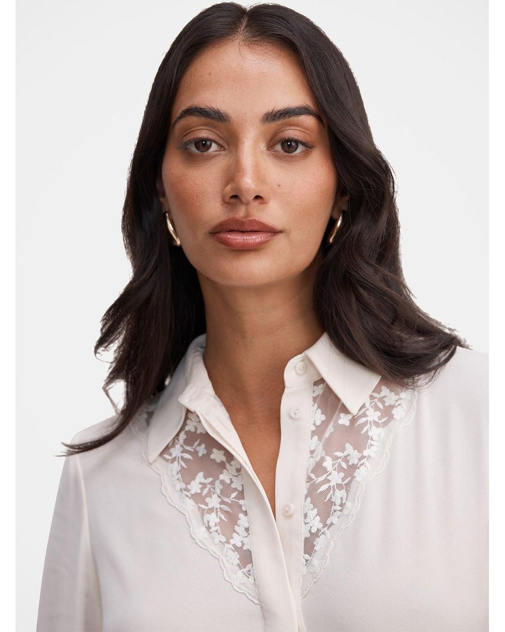 Forever New White Hannah Lace Trim Shirt