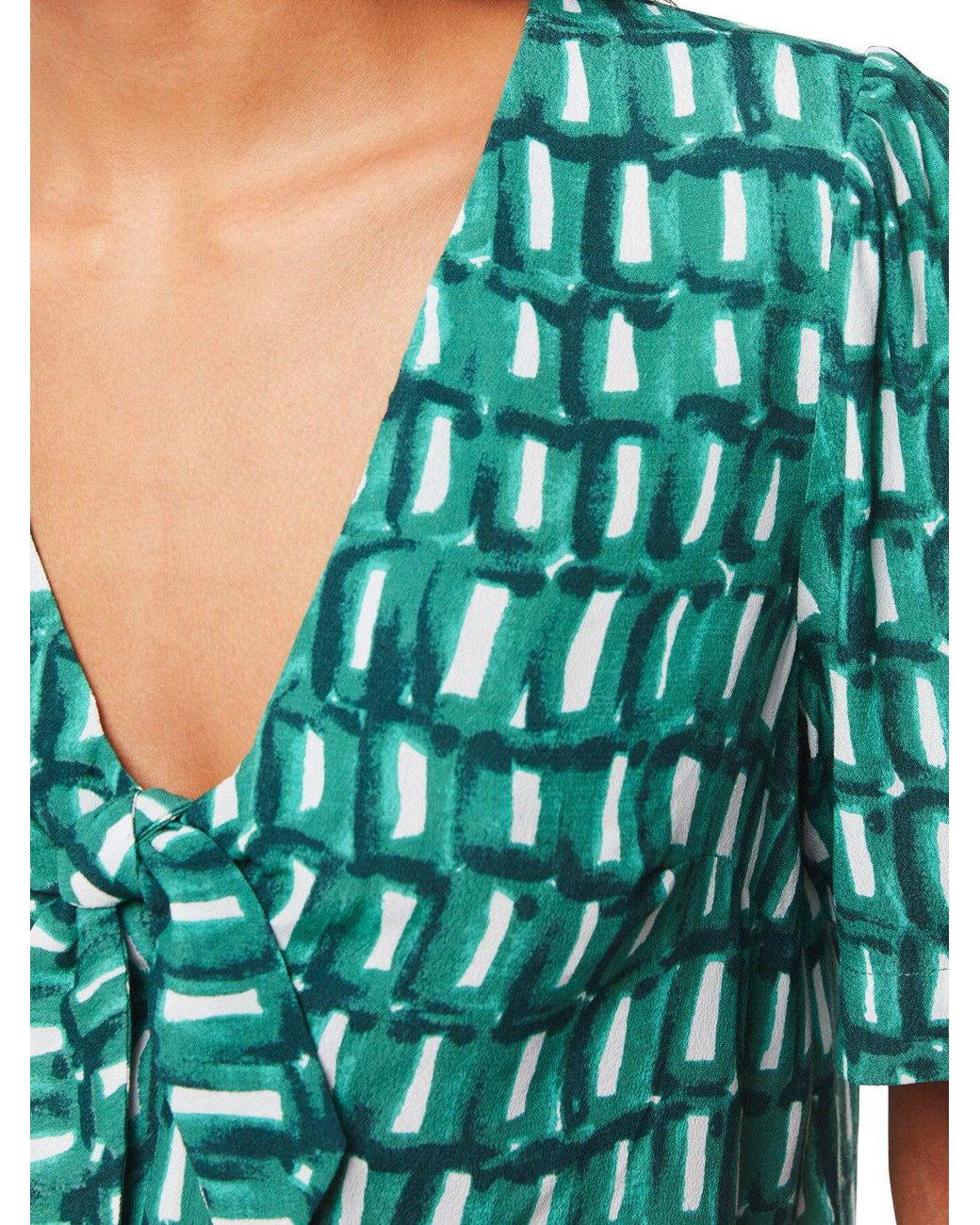 Whistles Green Women's Linked Smudge Tie Front Top