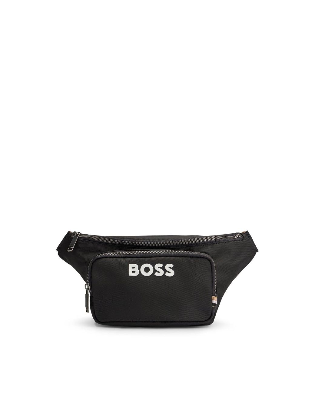 Boss Black Structured Belt Bag With Contrast Logo for men