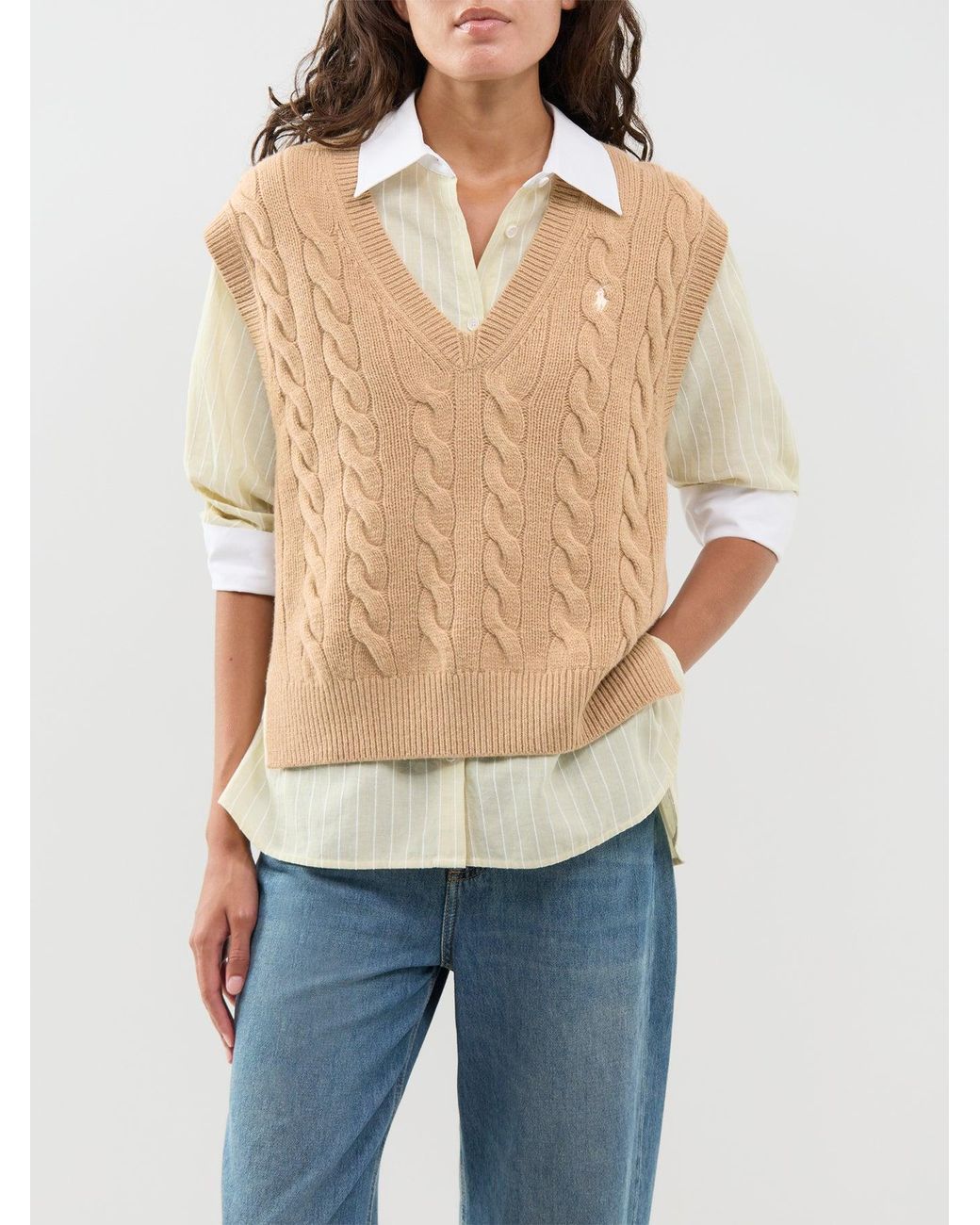 Polo Ralph Lauren Natural Cable Knit V-Neck Vest Camel