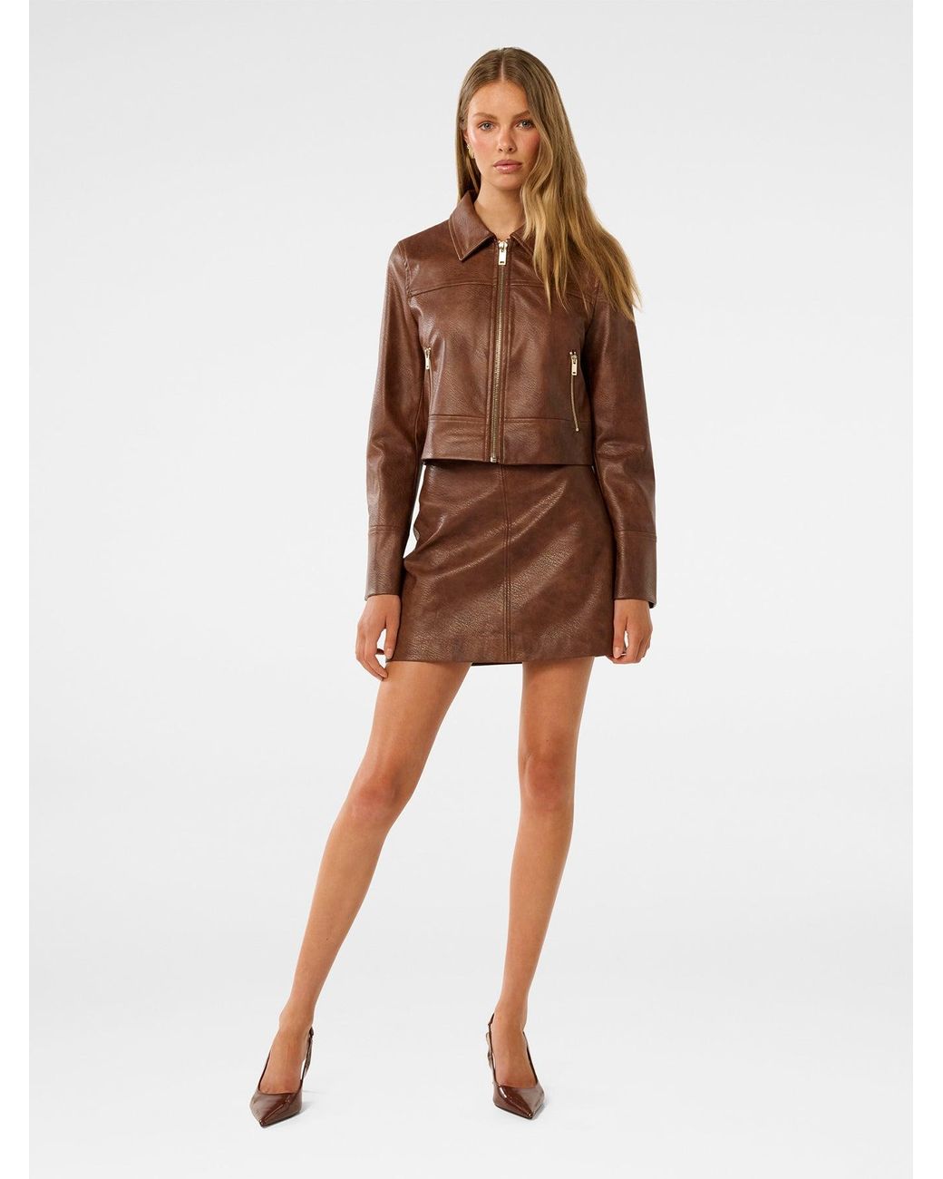 Forever New Brown Wren Vegan Leather Mini Skirt