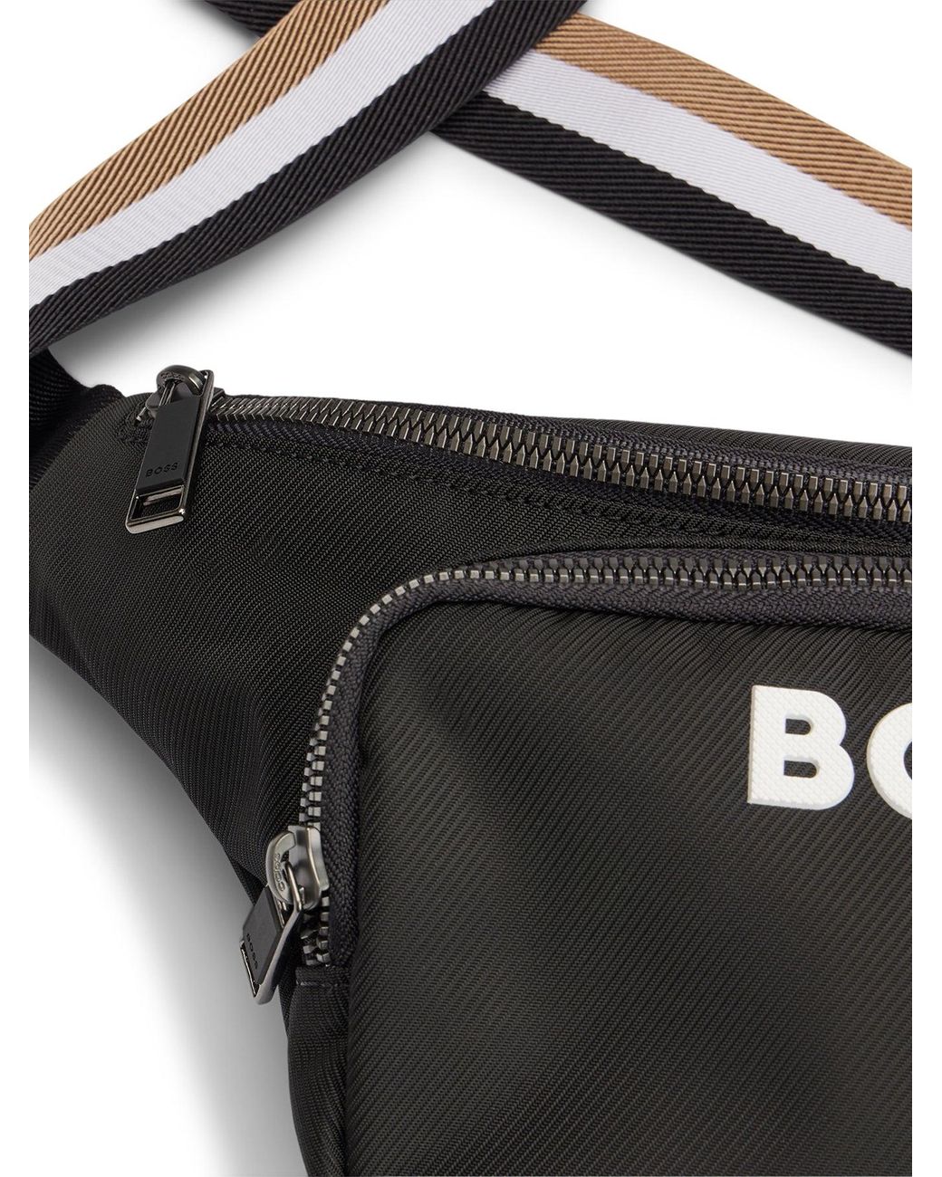 Boss Black Structured Belt Bag With Contrast Logo for men