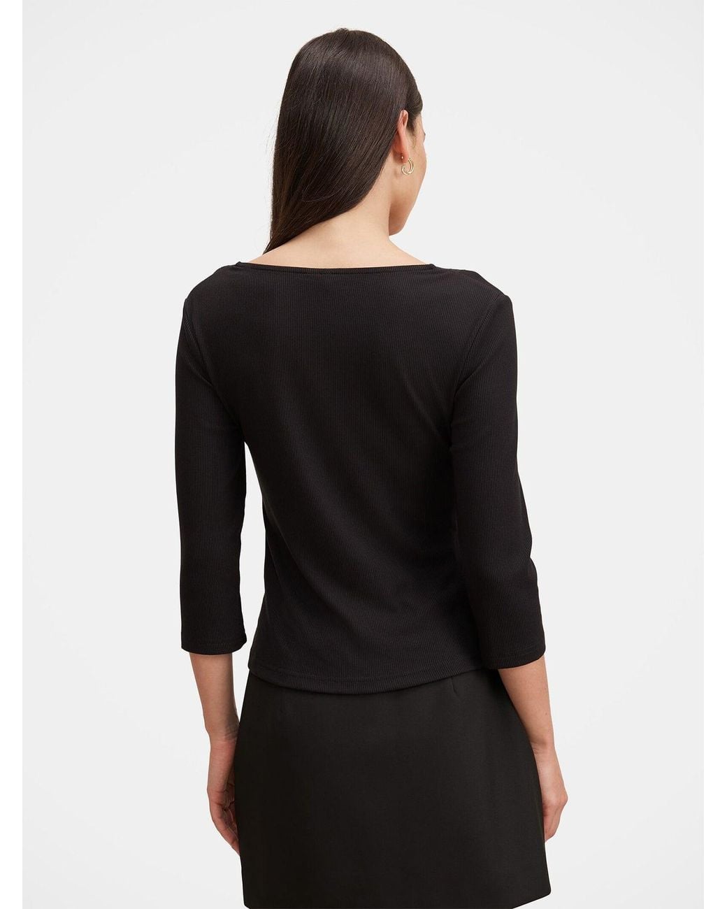 Forever New Black Selena Lace Trim 3/4 Sleeve Top
