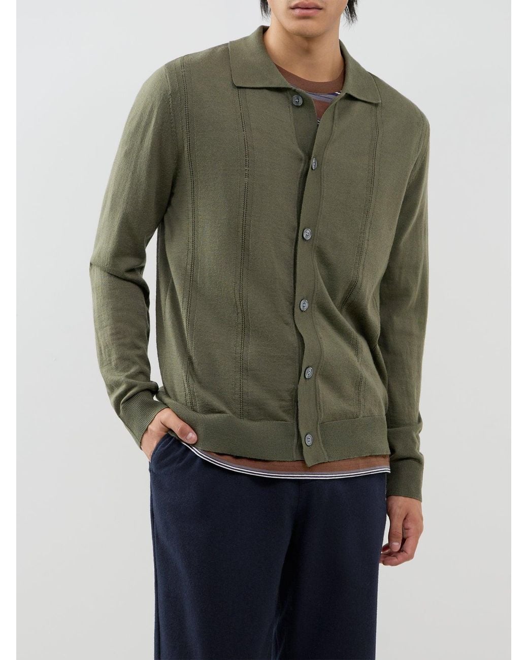 SELECTED Green Structured Polo Cardigan for men