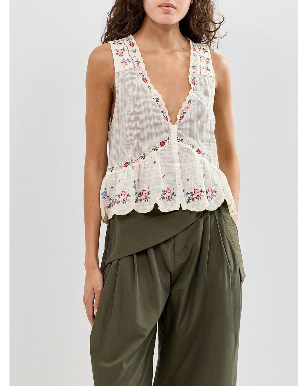 Free People White Ellis Blouse Neutral
