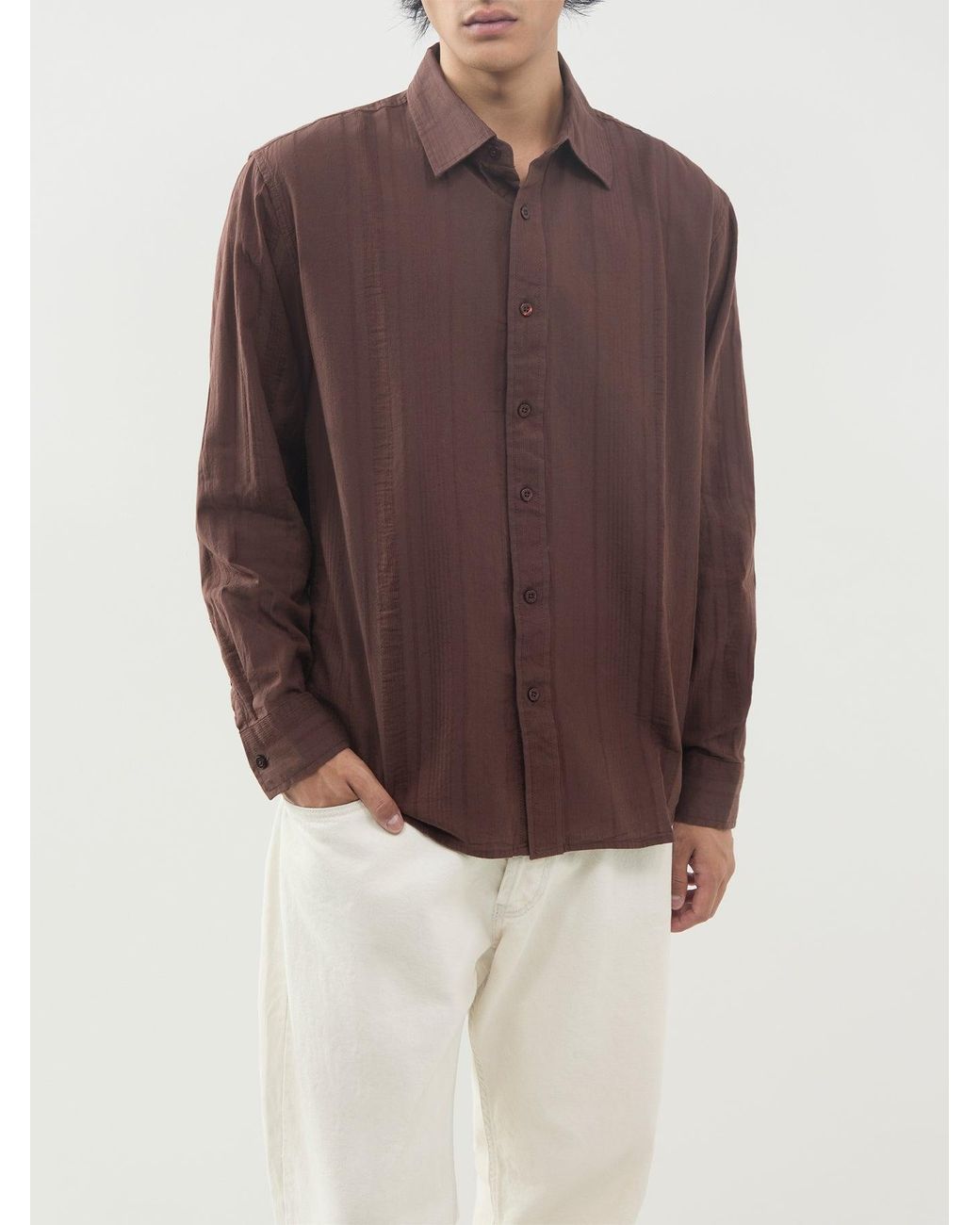 Farah Brown Lubbock Stripe Long Sleeve Shirt for men