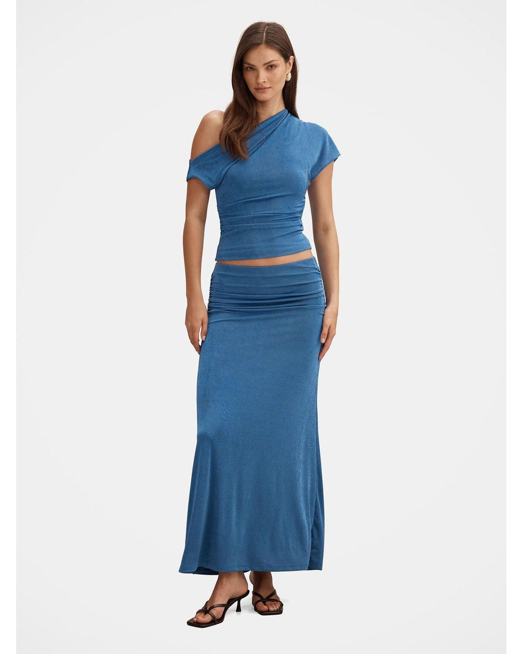 Forever New Blue Arabella Flute Maxi Skirt