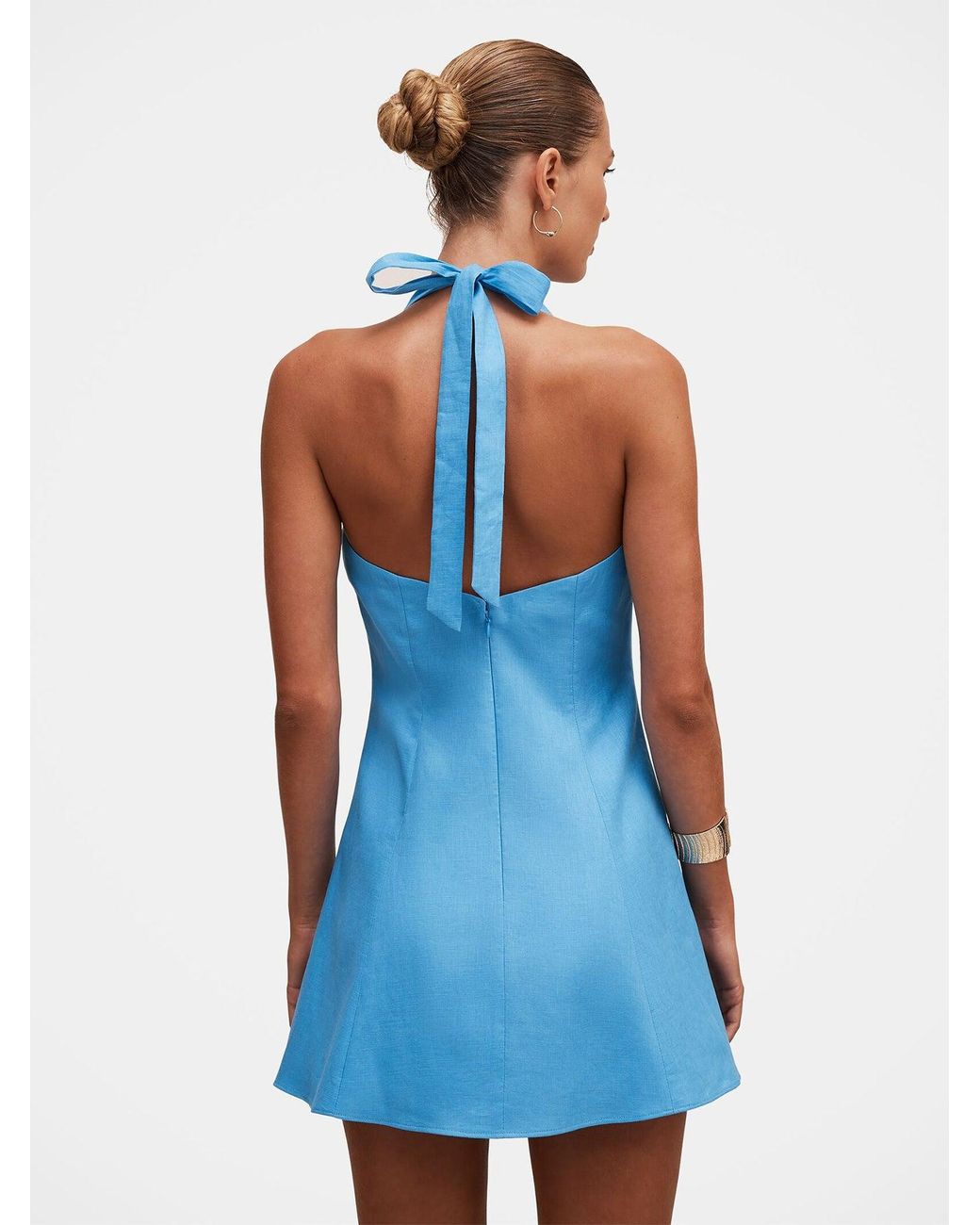 Forever New Blue Ina Button Front Halter Neck Mini Dress