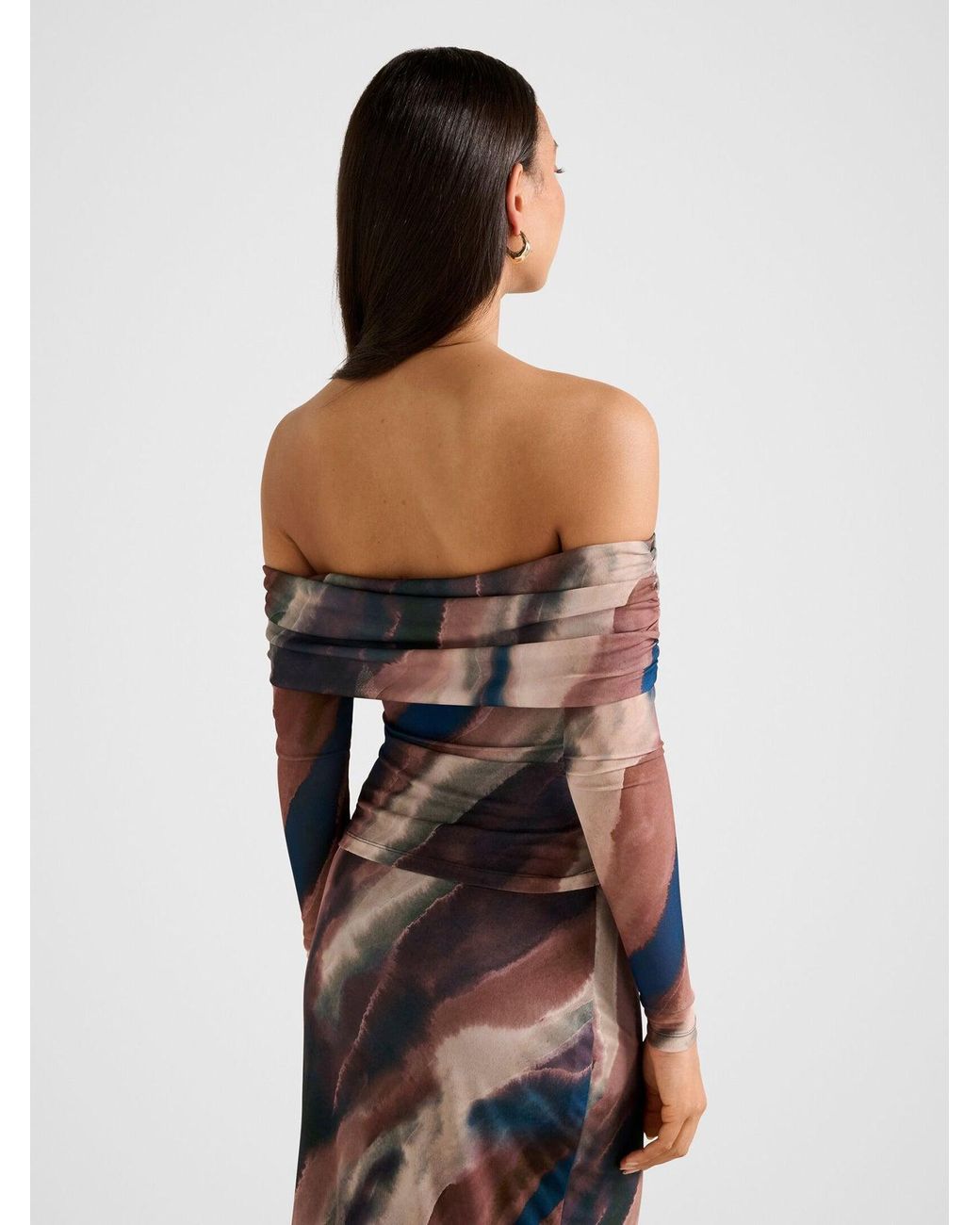 Forever New Blue Kaia Ruched Mesh Bardot Top