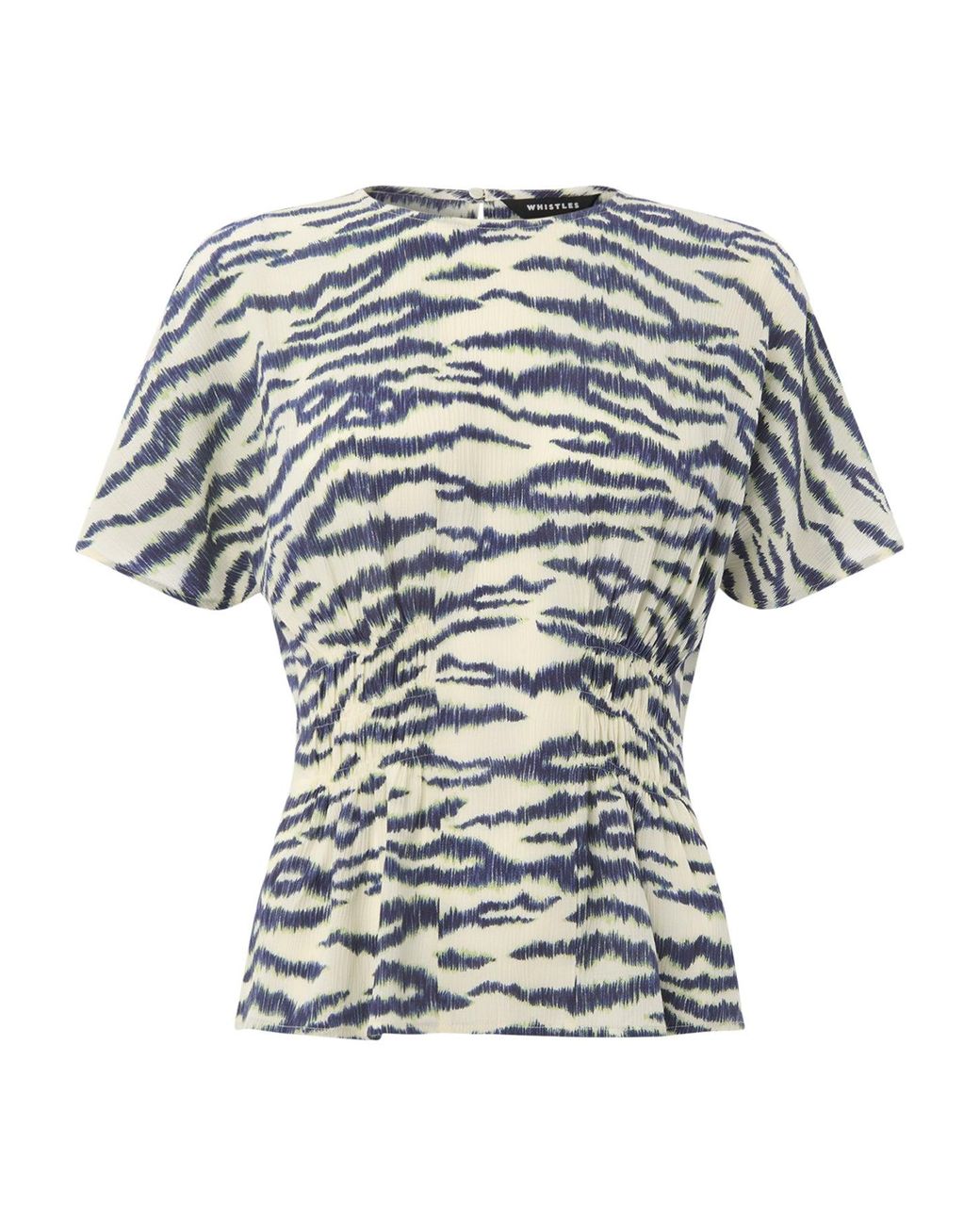 Whistles White Feathered Tiger Shirred Blouse, Wood/Metal