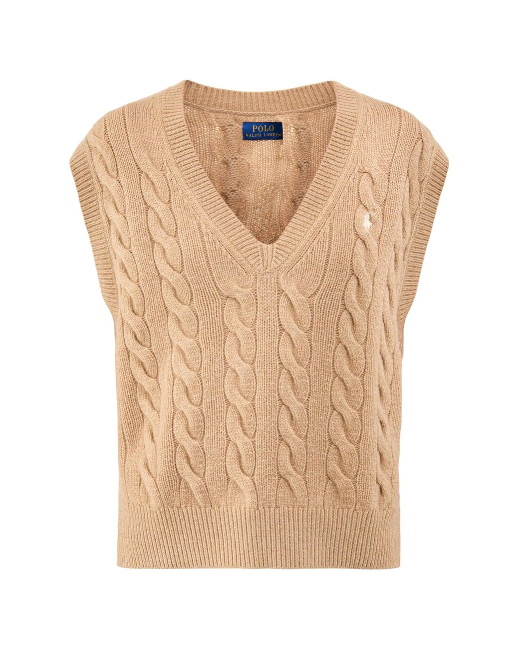 Polo Ralph Lauren Natural Cable Knit V-Neck Vest Camel