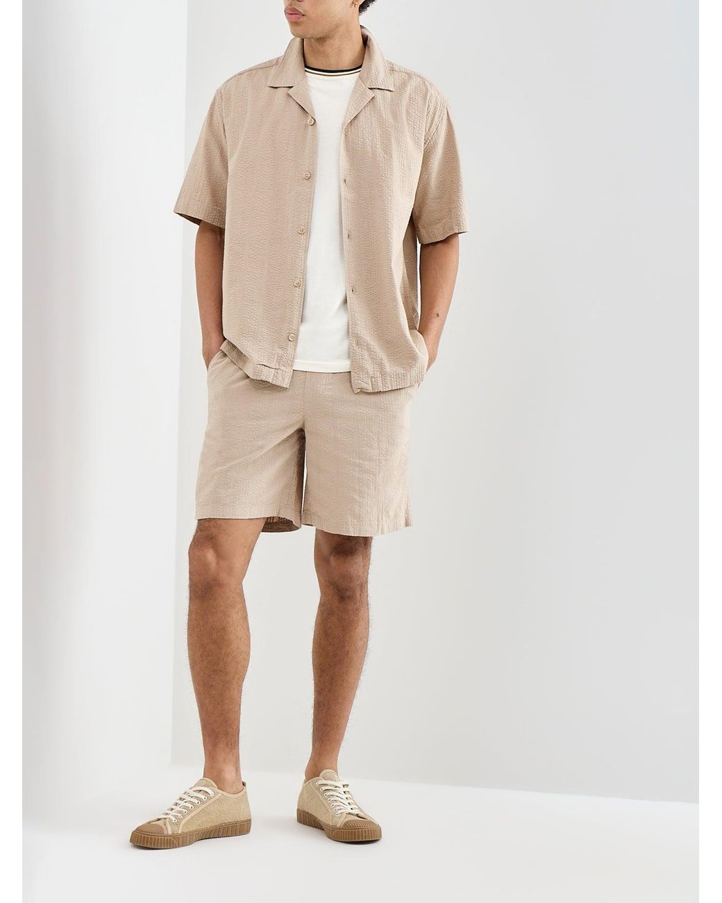 Only & Sons Natural Seersucker Jogger Shorts for men