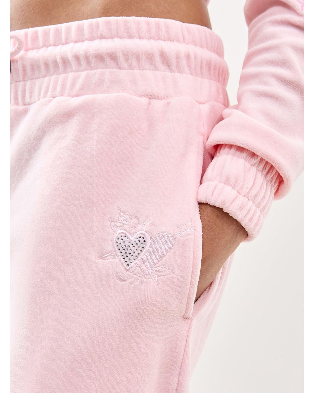 Ed Hardy Pink Love And Thorns Diamante Velour Joggers