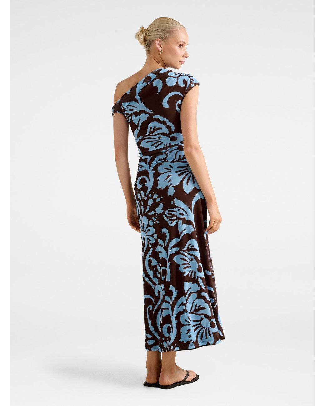 Forever New Blue Paris Draped Mesh Midi Dress Multi