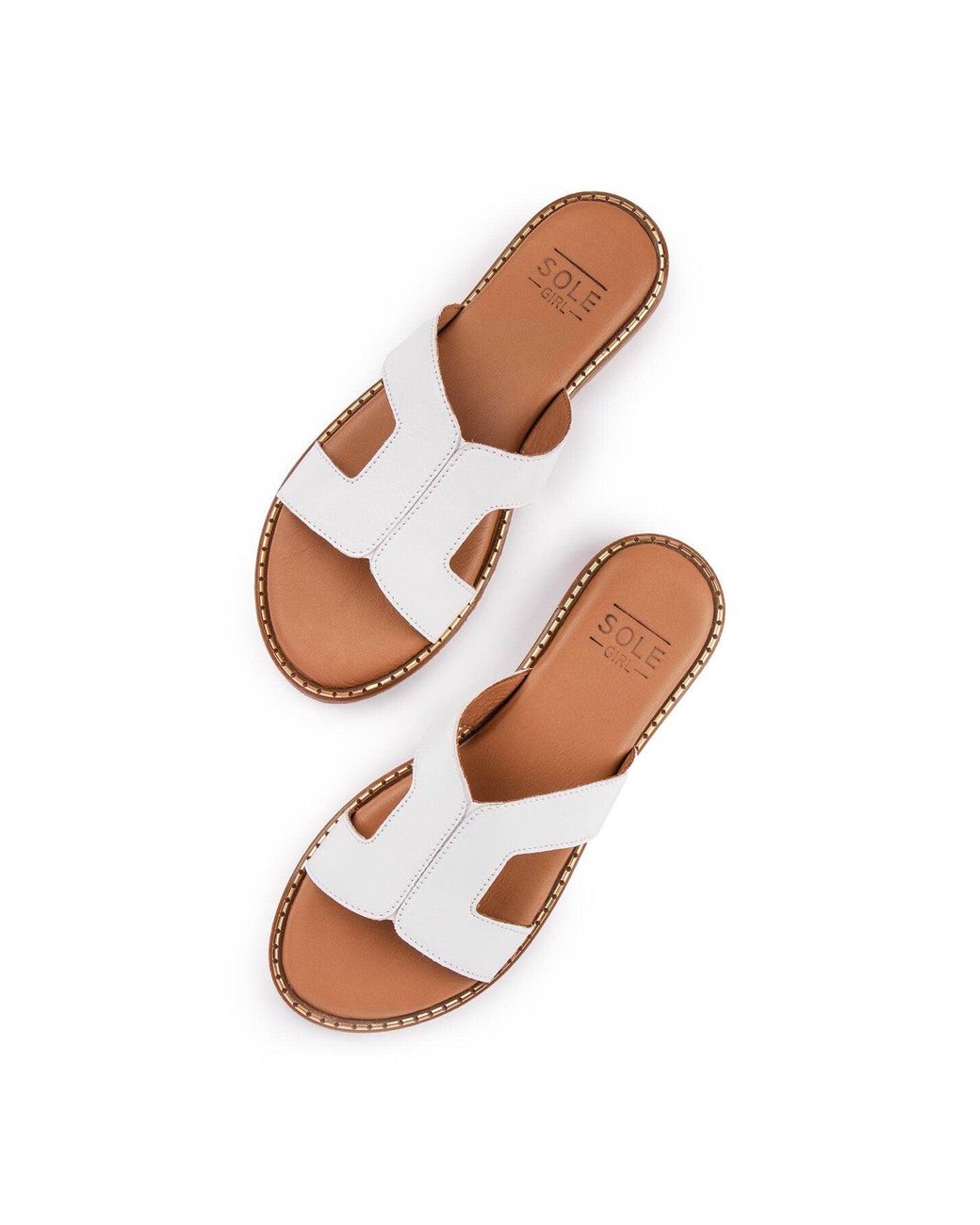 Sole White Noor Slide Sandals, Leather