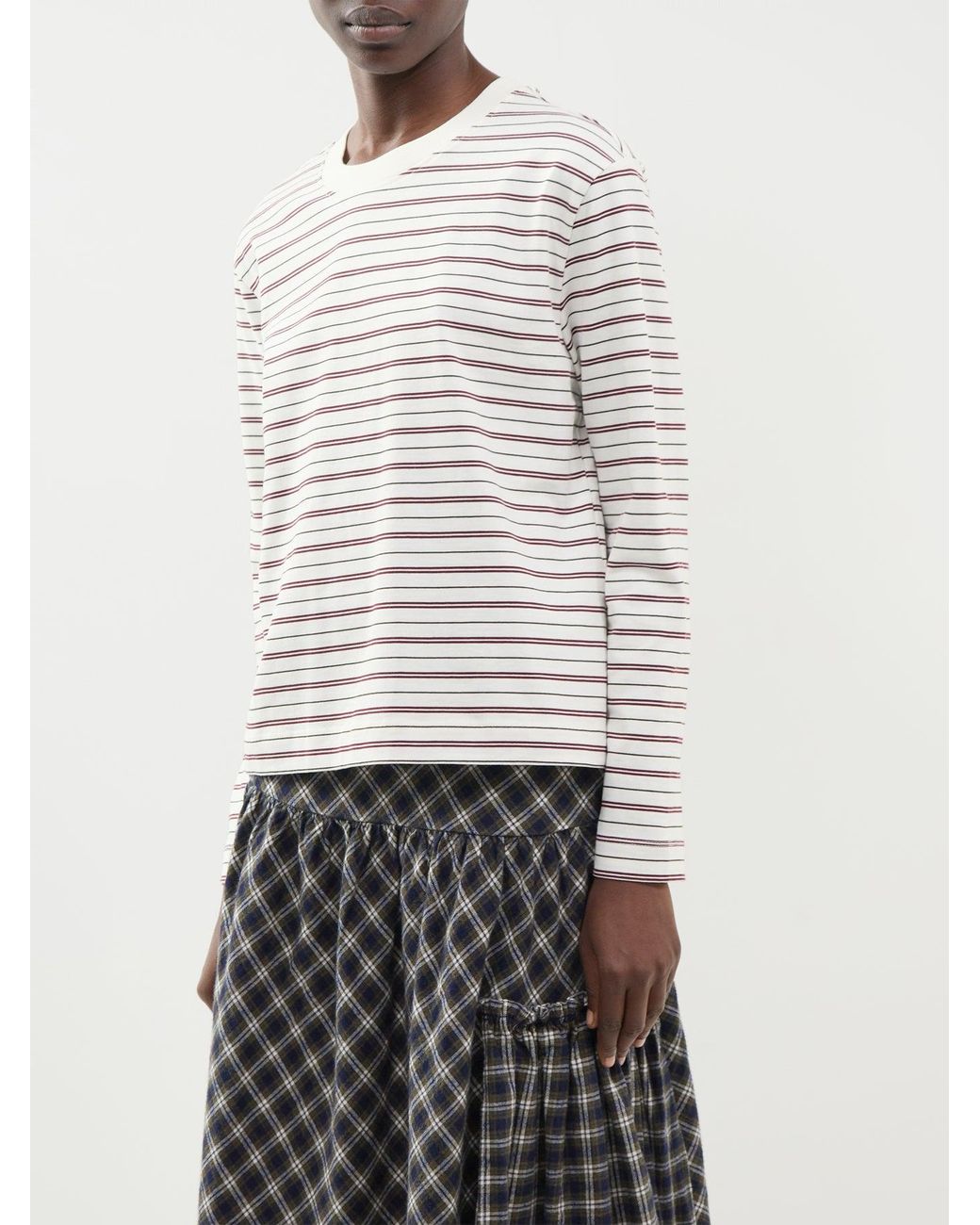 SELECTED White Organic Essential Long-Sleeved Striped Boxy T-Shirt